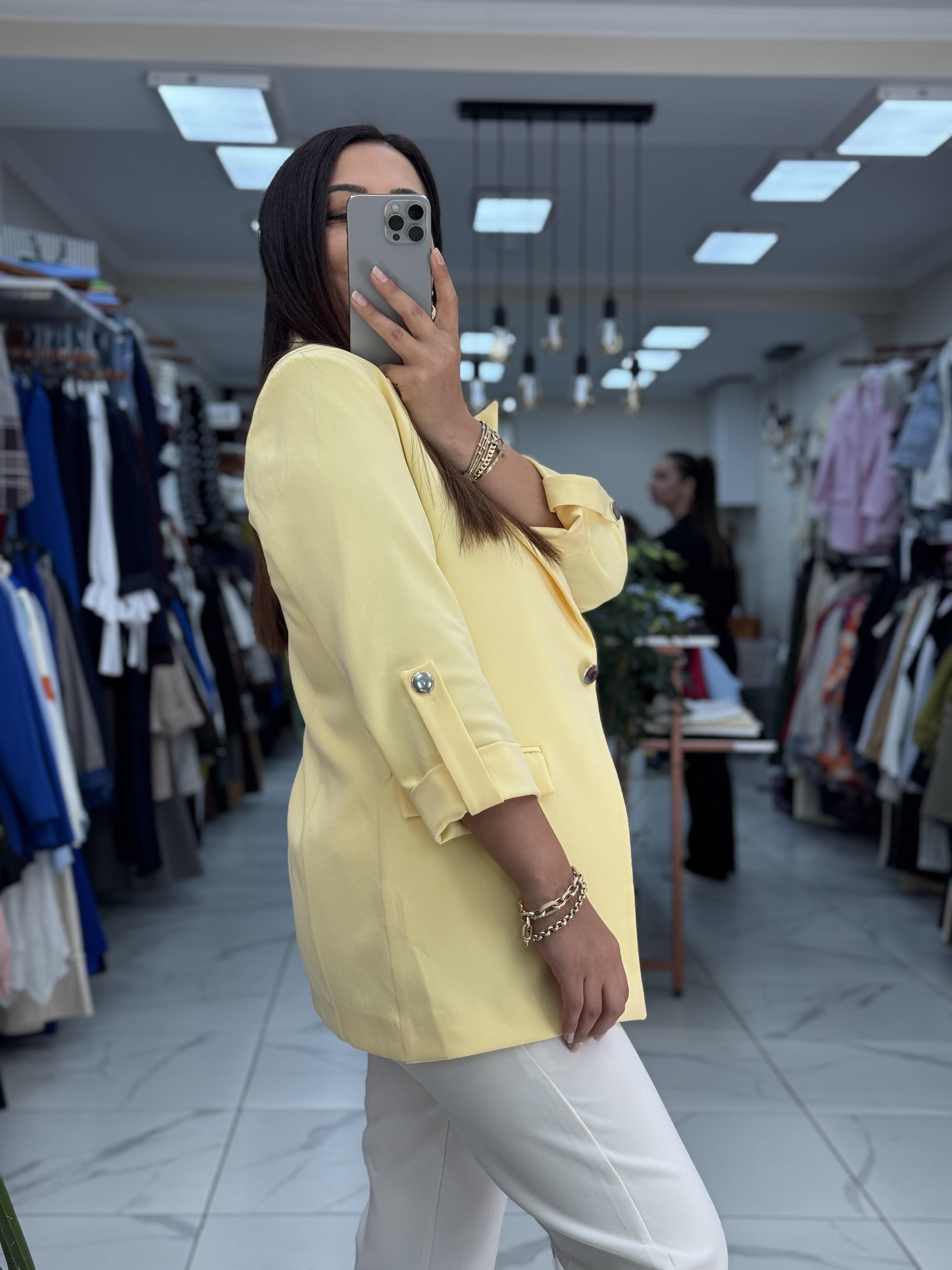 Kolu Düğmeli Blazer Ceket Sarı