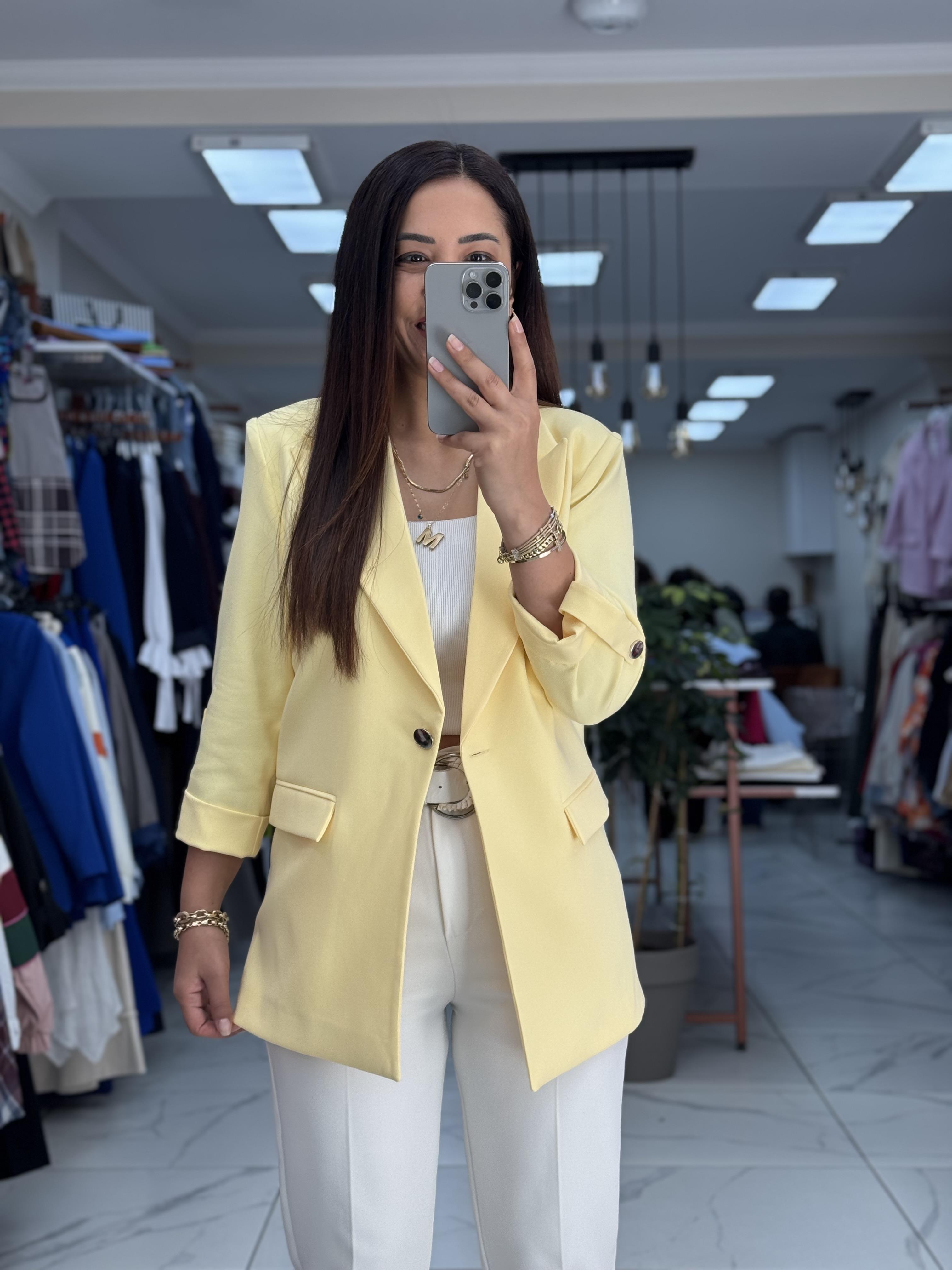 Kolu Düğmeli Blazer Ceket Sarı