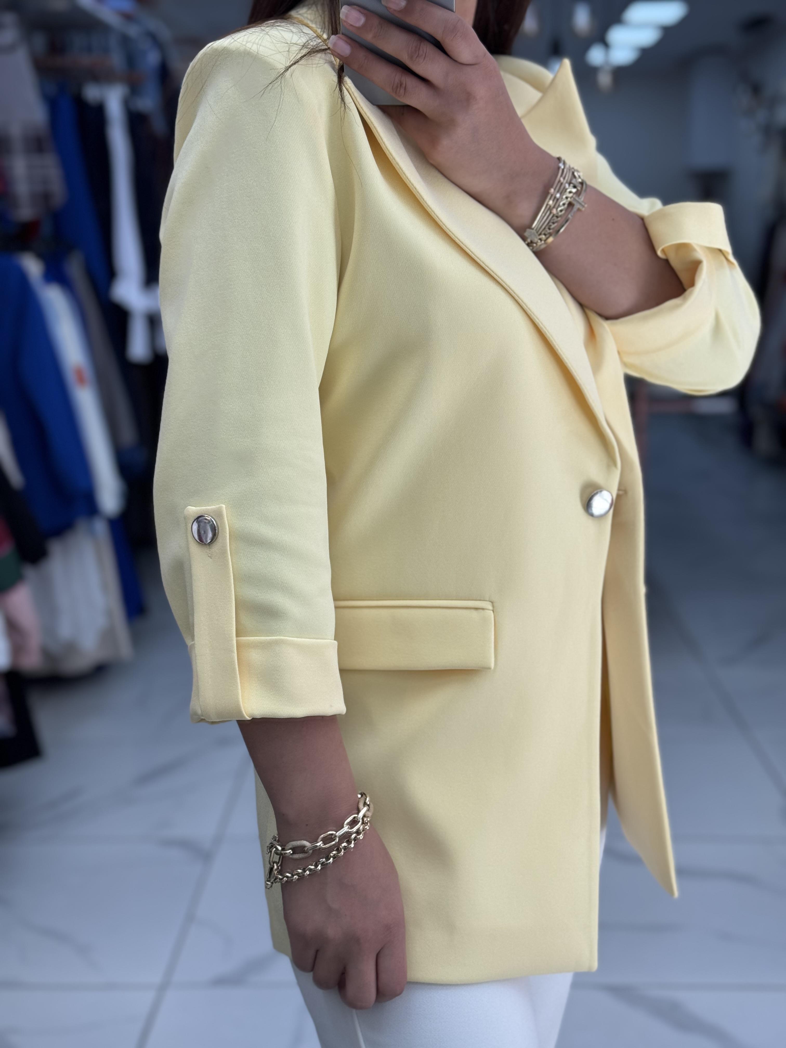 Kolu Düğmeli Blazer Ceket Sarı