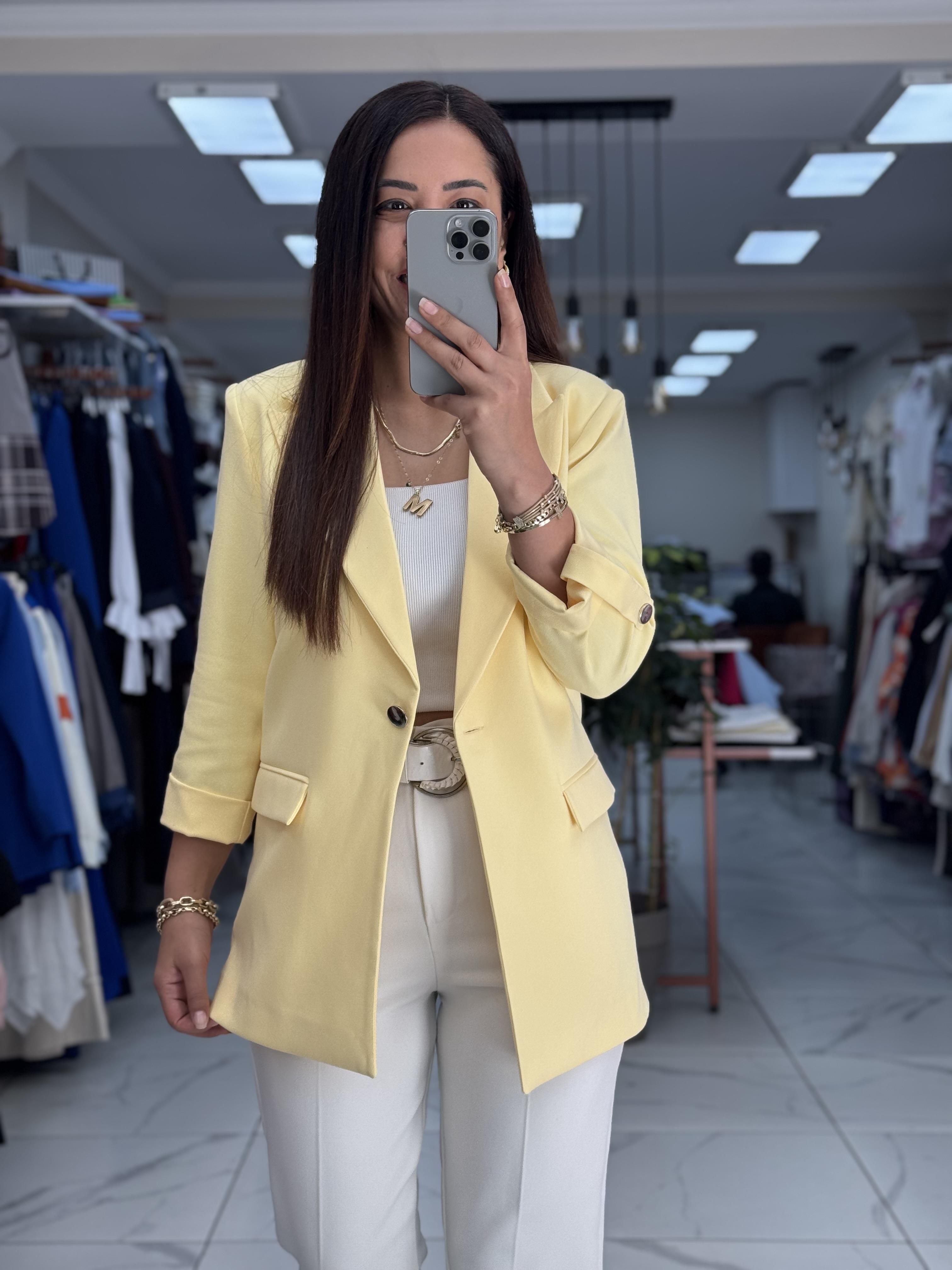 Kolu Düğmeli Blazer Ceket Sarı