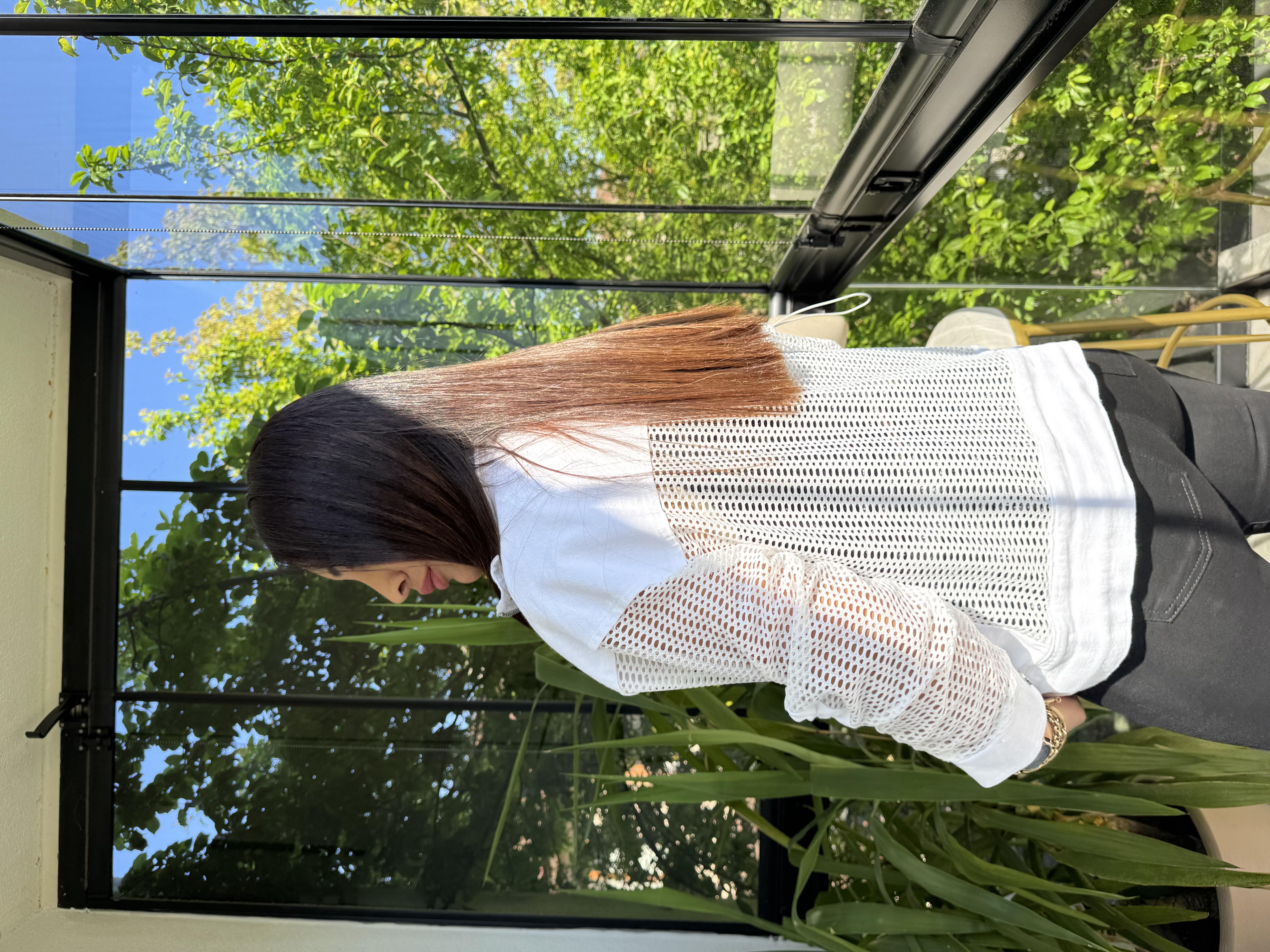 Kolu Fileli Gabardin Ceket Beyaz