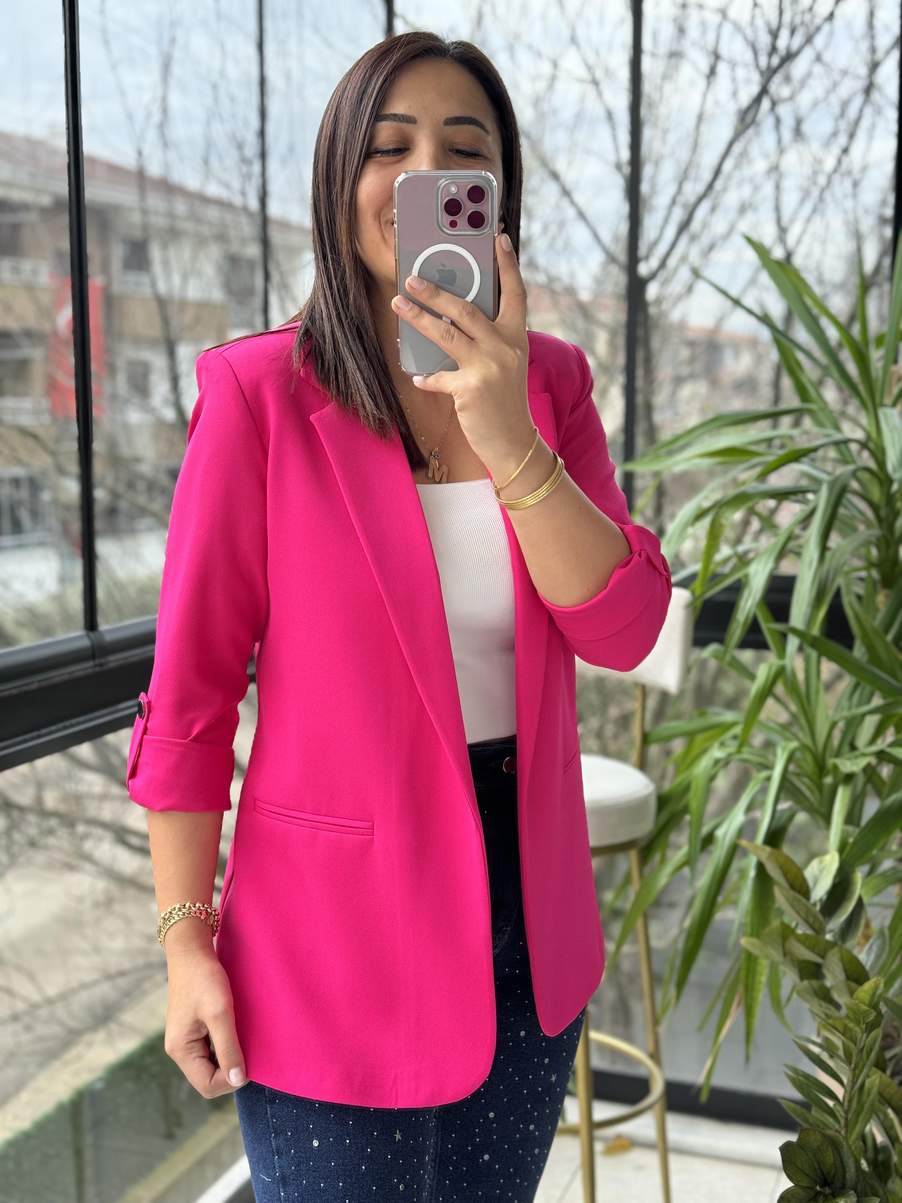 Kolu Kat Detaylı Blazer Ceket Fuşya