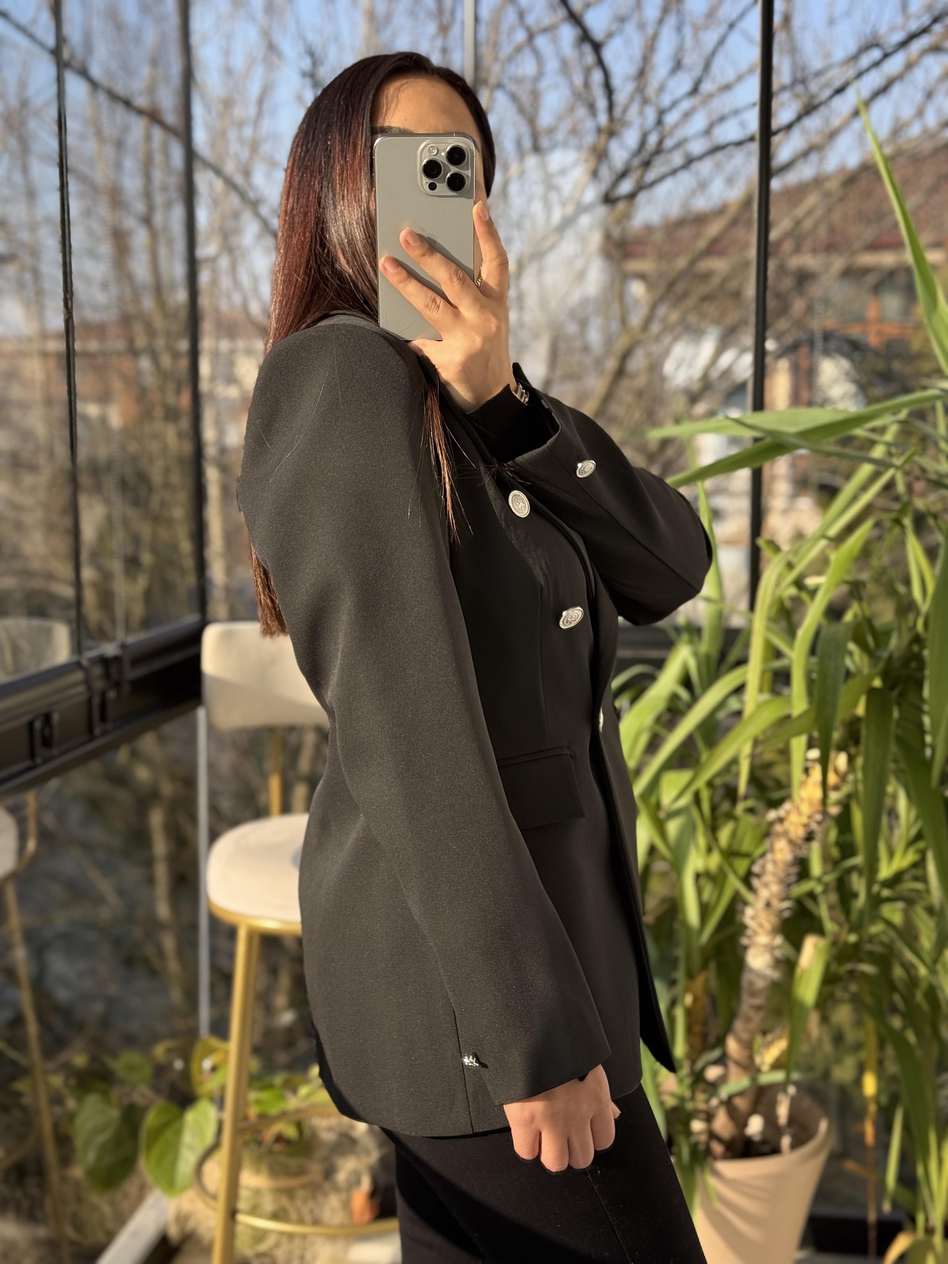 Kruvaze Atlas Blazer Ceket Siyah