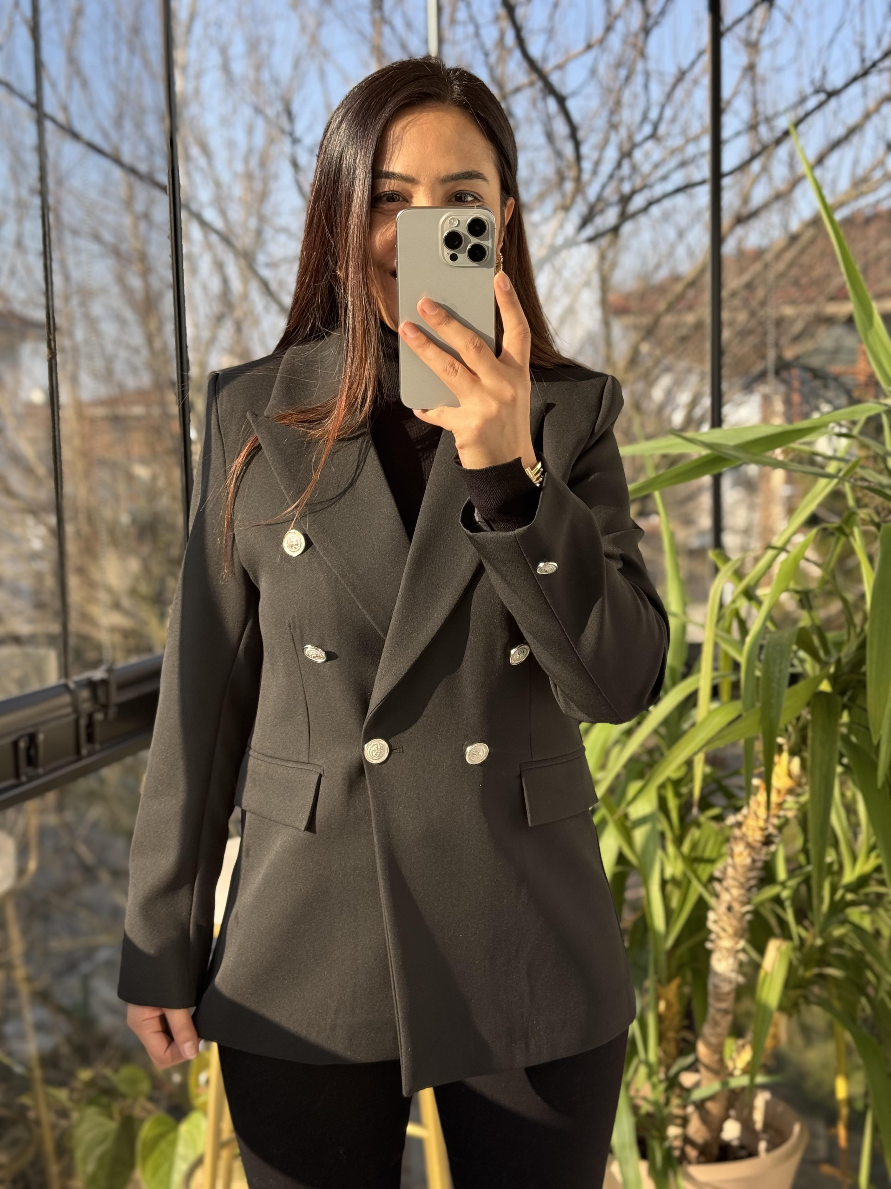 Kruvaze Atlas Blazer Ceket Siyah