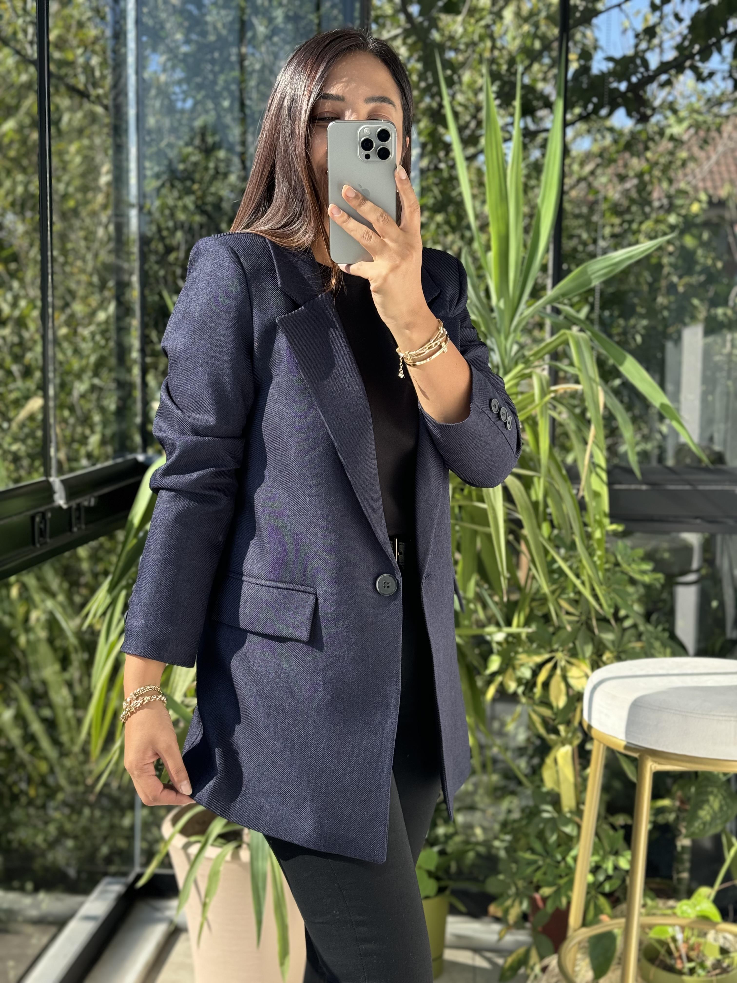 Yün Efekt Kumaş Blazer Ceket Lacivert 