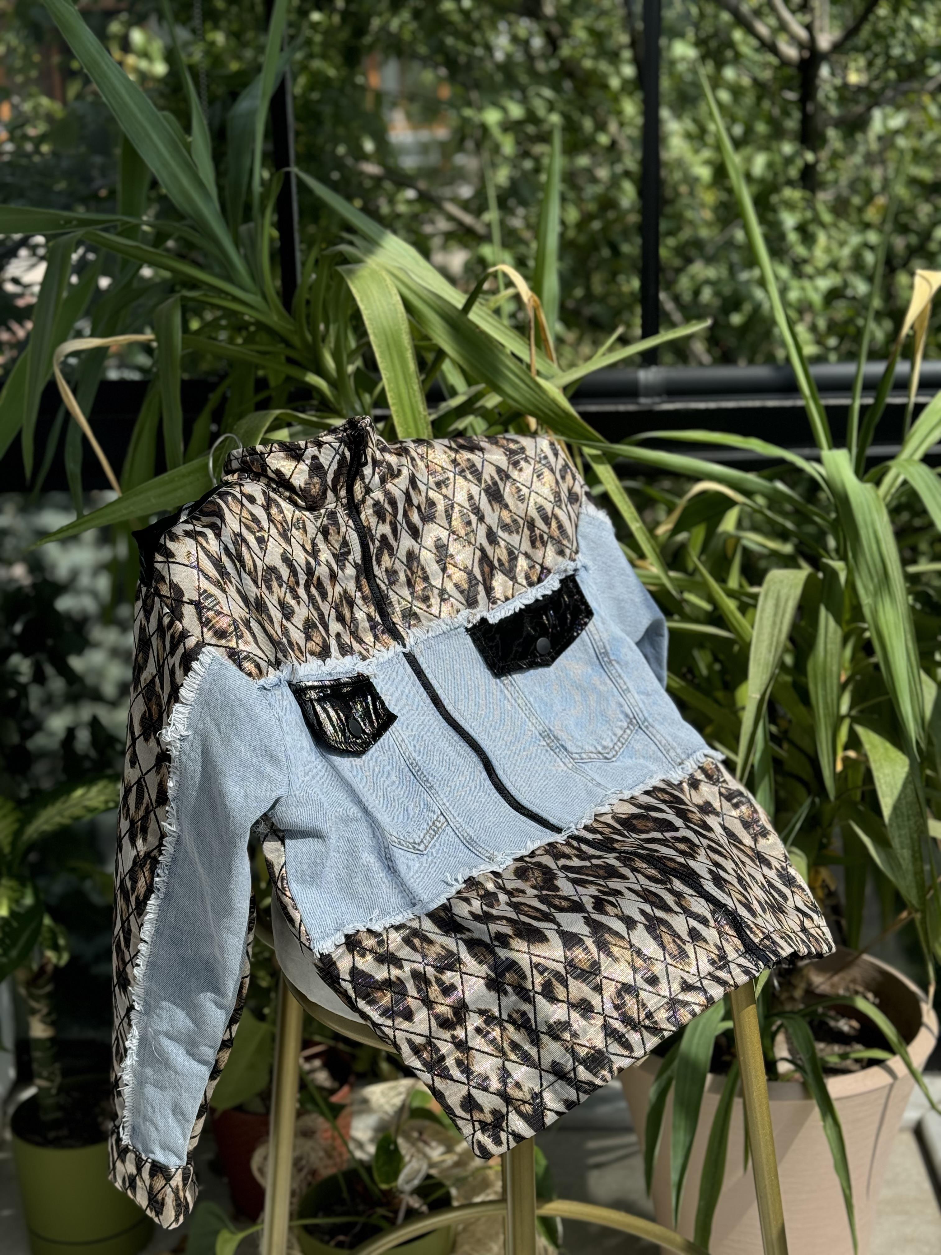 Leopar Mix Ceket Siyah