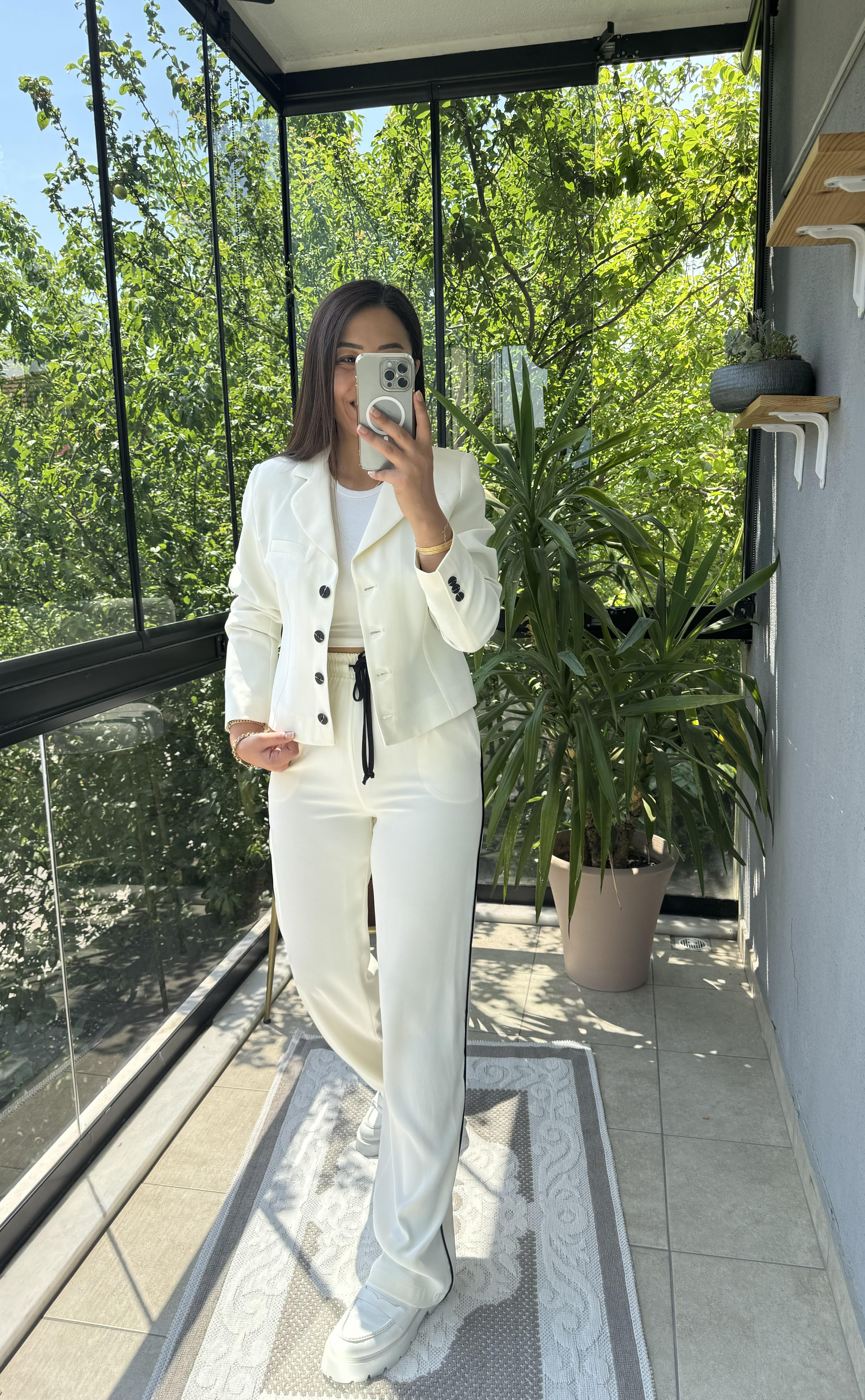 Lüx Ceket Pantolon Takım Beyaz