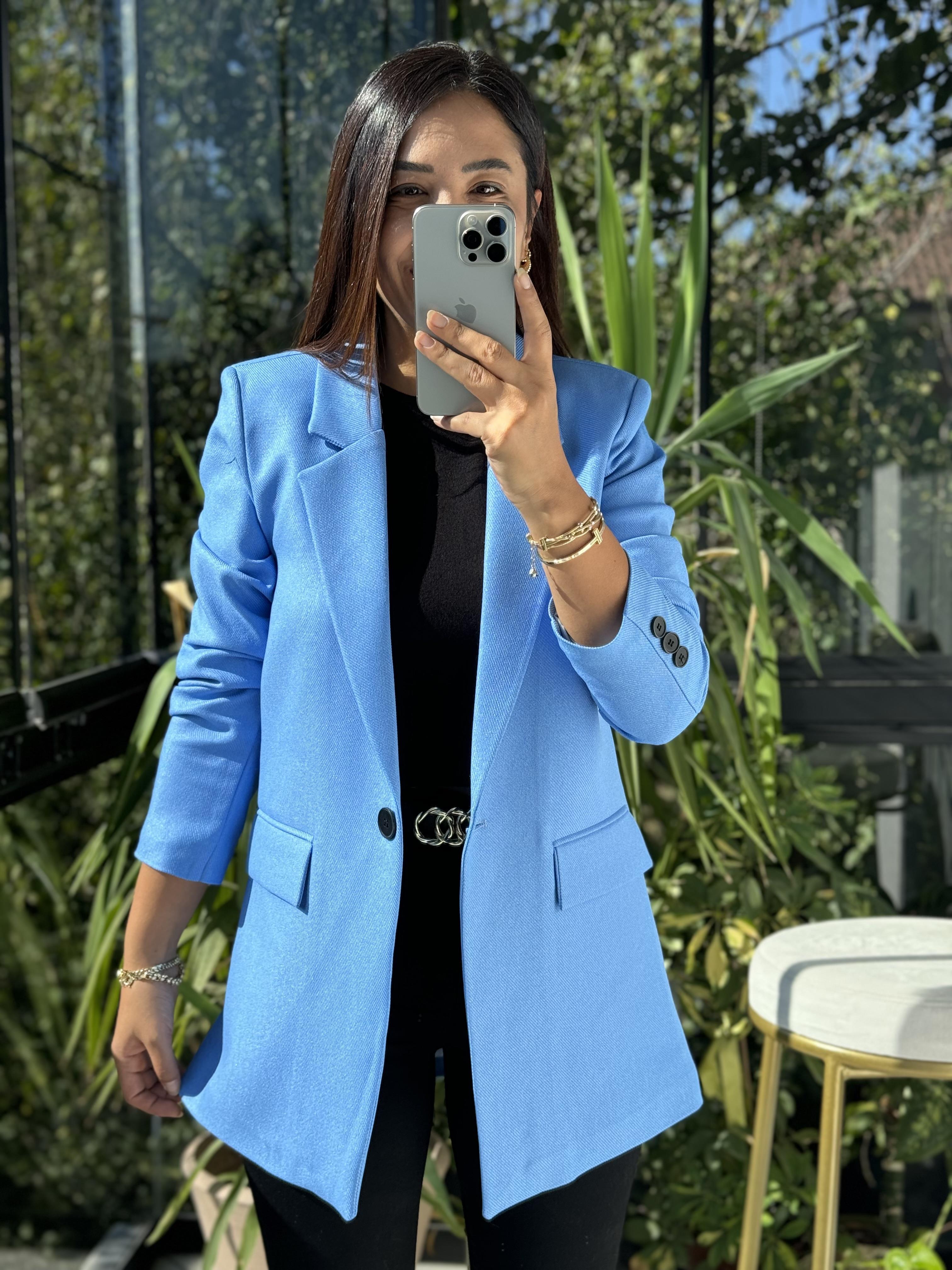 Yün Efekt Kumaş Blazer Ceket Mavi