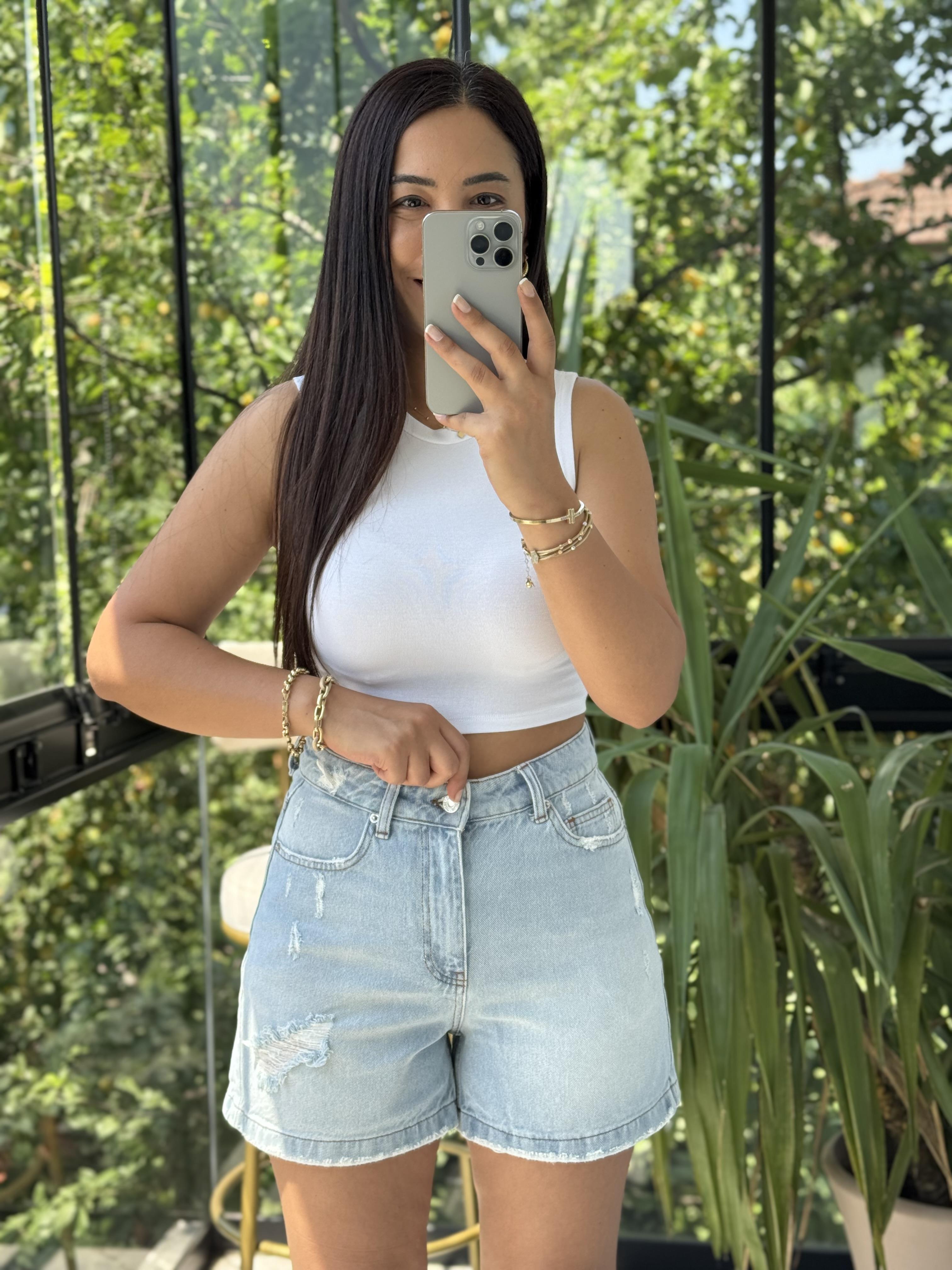 Mini Denim Şort Açık Mavi