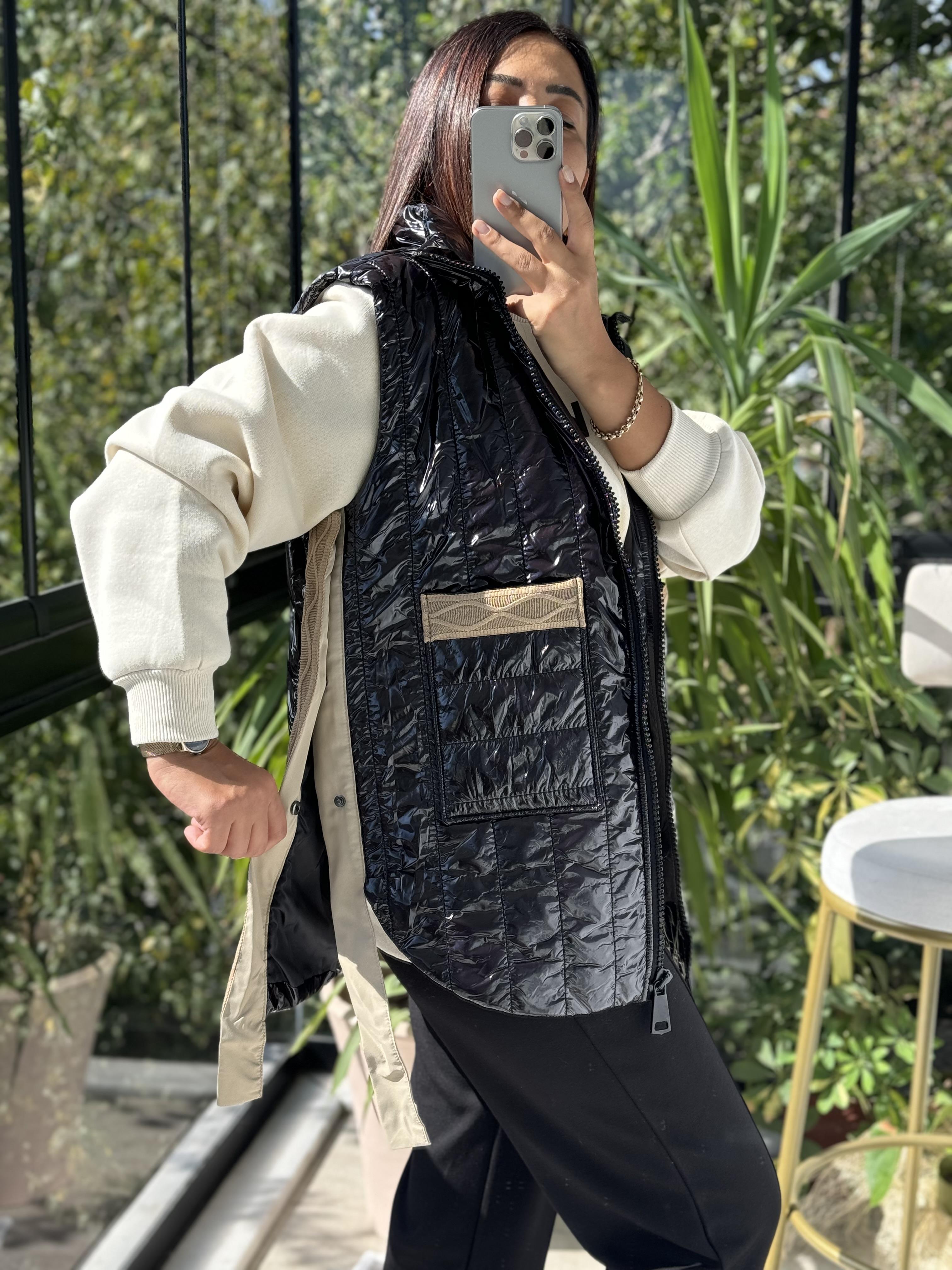 Moncler Trikolu Yelek Siyah