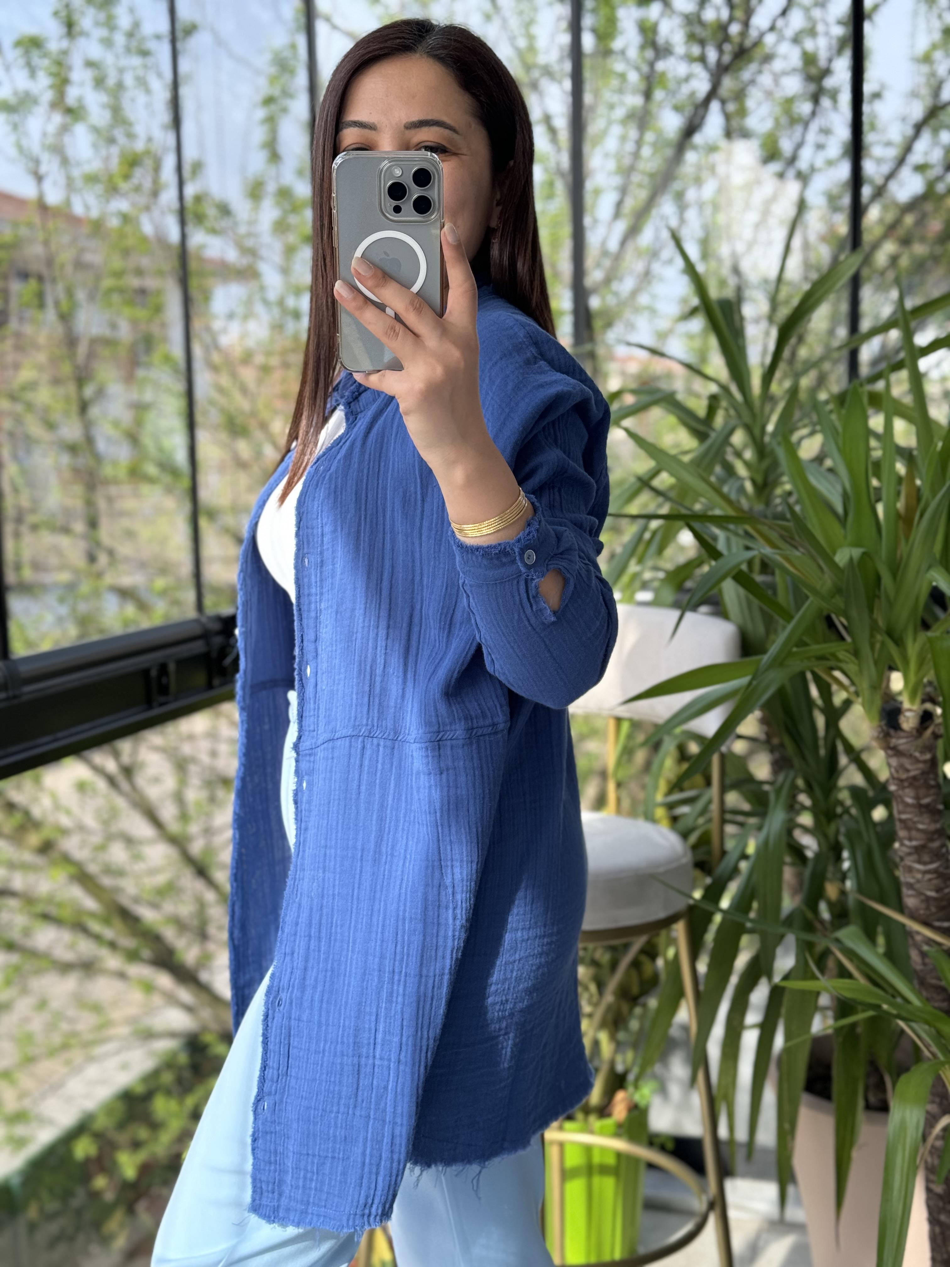 Natural Hırka Gömlek İndigo