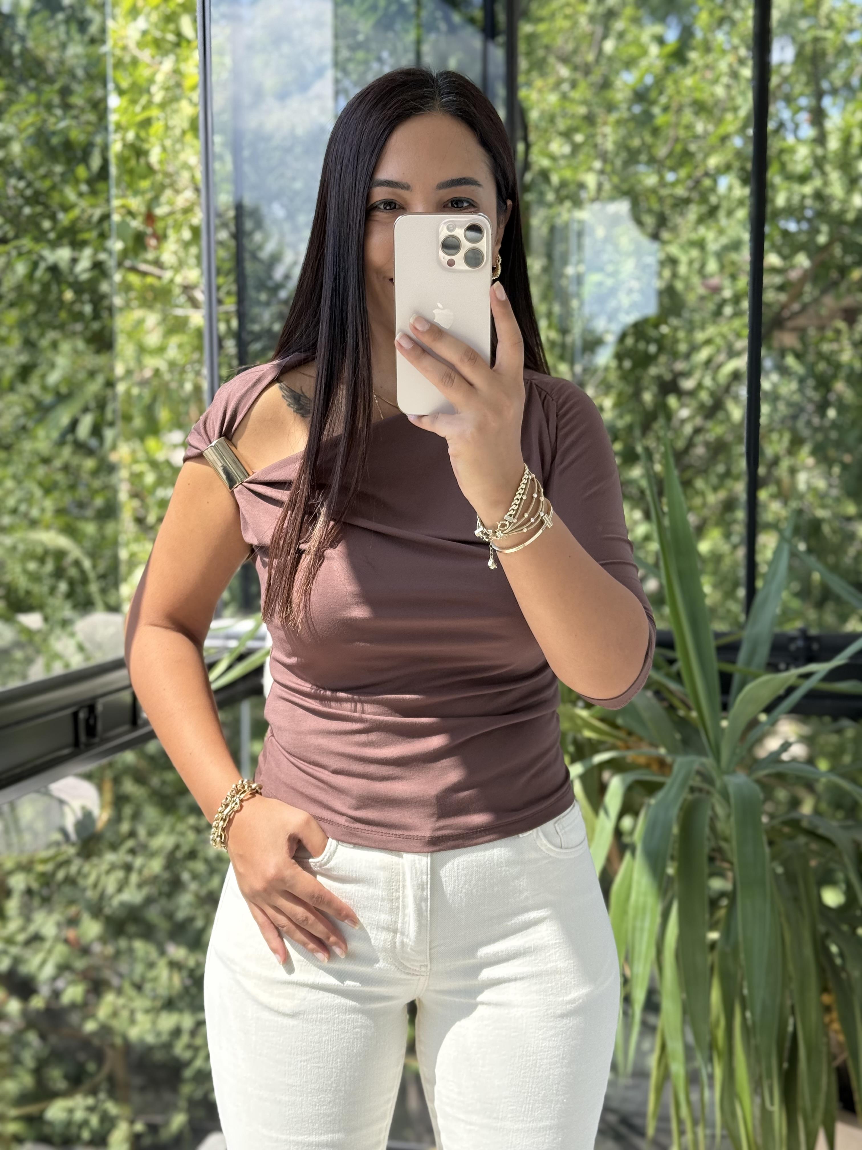 Omuz Detaylı Sandy Bluz Kahve