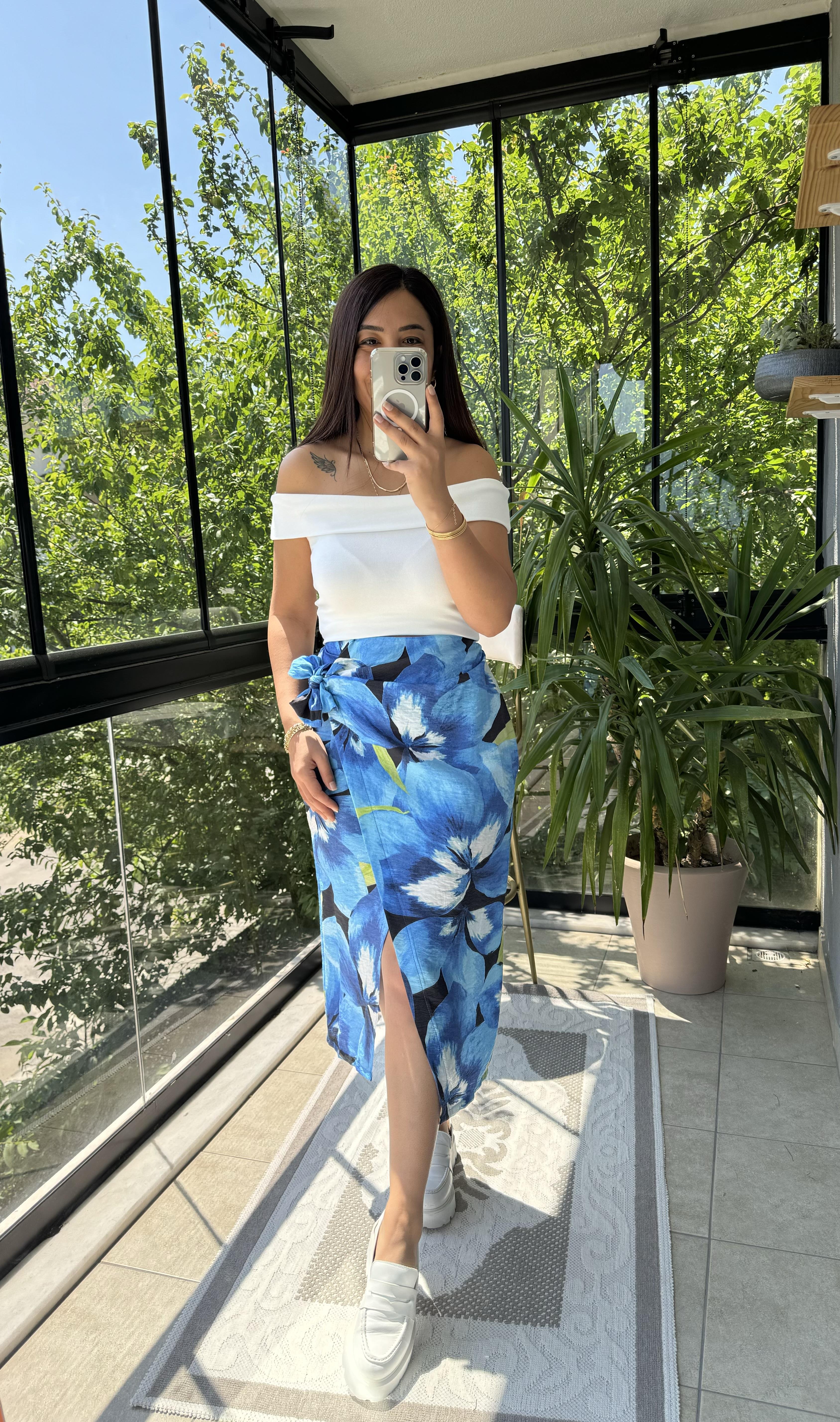 Omuzları Açık Crop Top Ekru