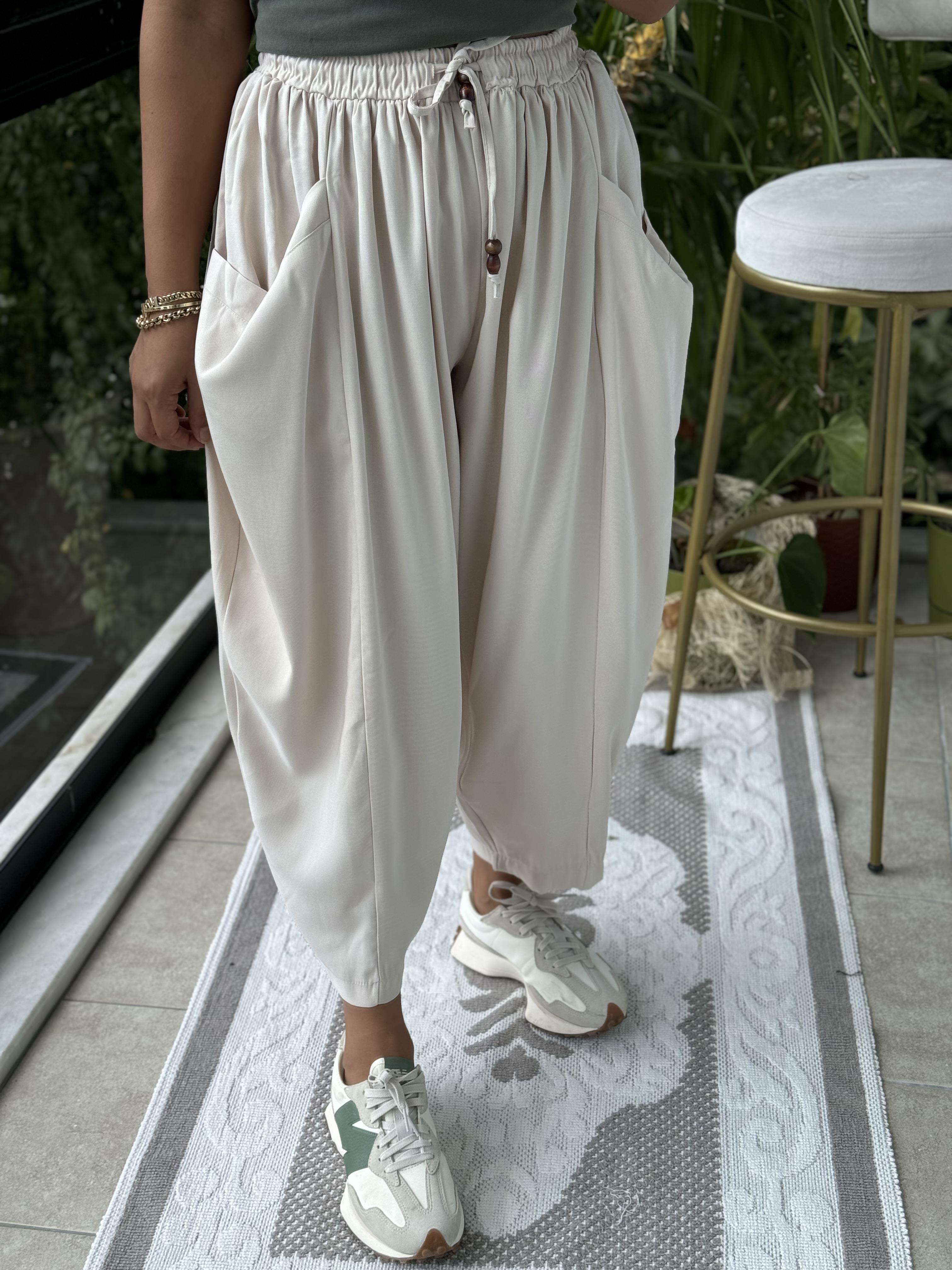 Önden Cepli Şalvar Pantolon Taş