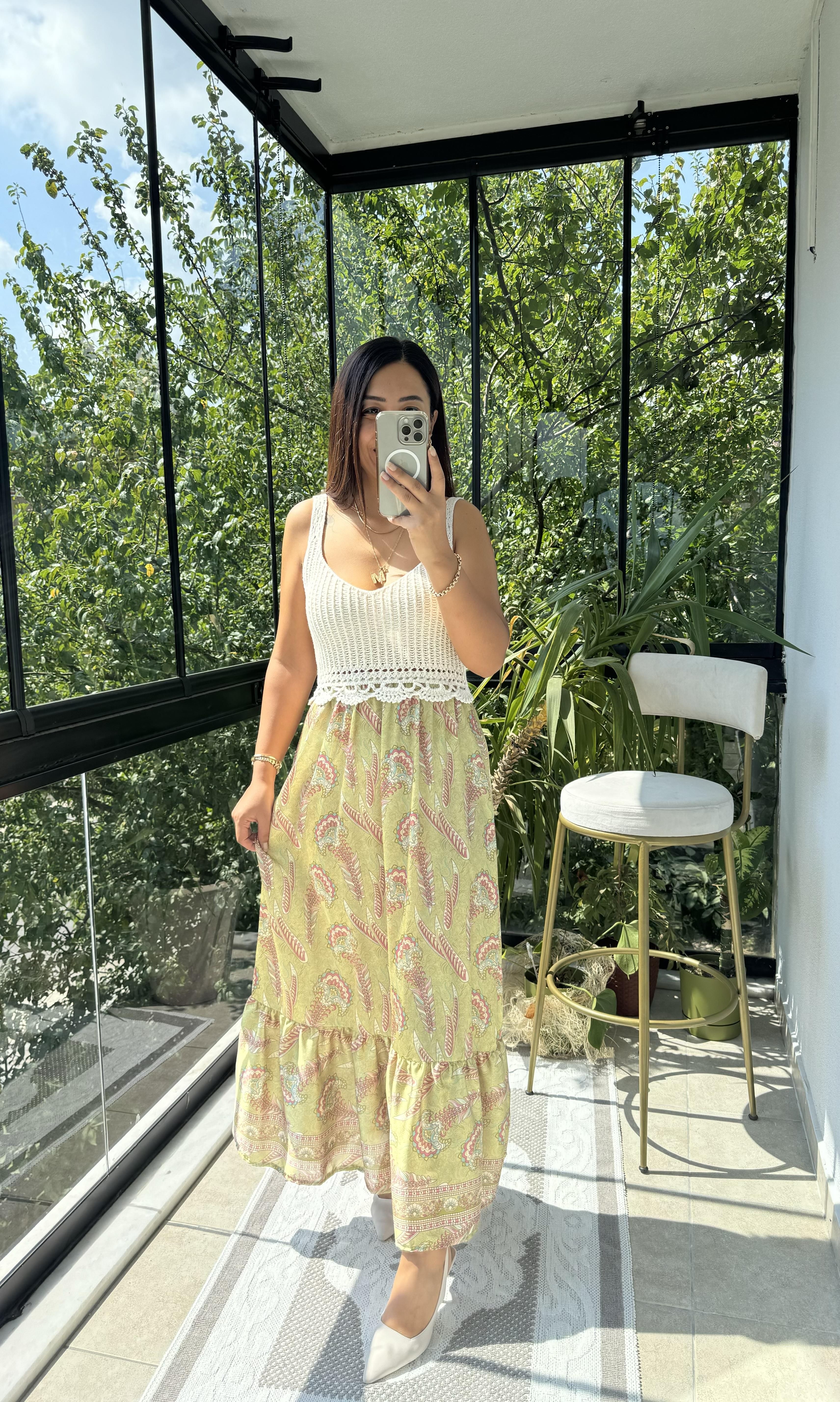 Örme Askılı Elbise Fıstık Yeşili