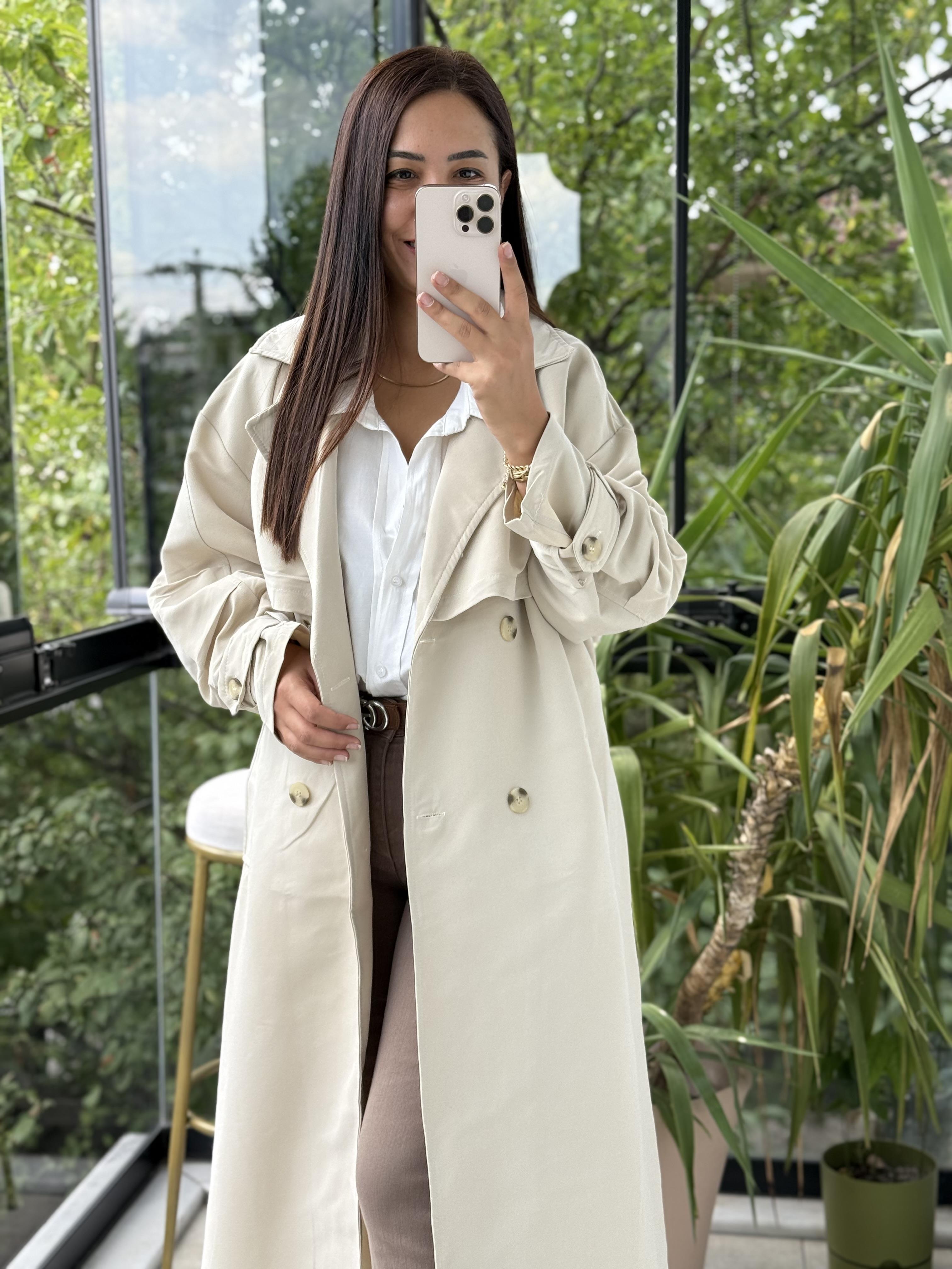 Oversize Kuşaklı Trenç Taş