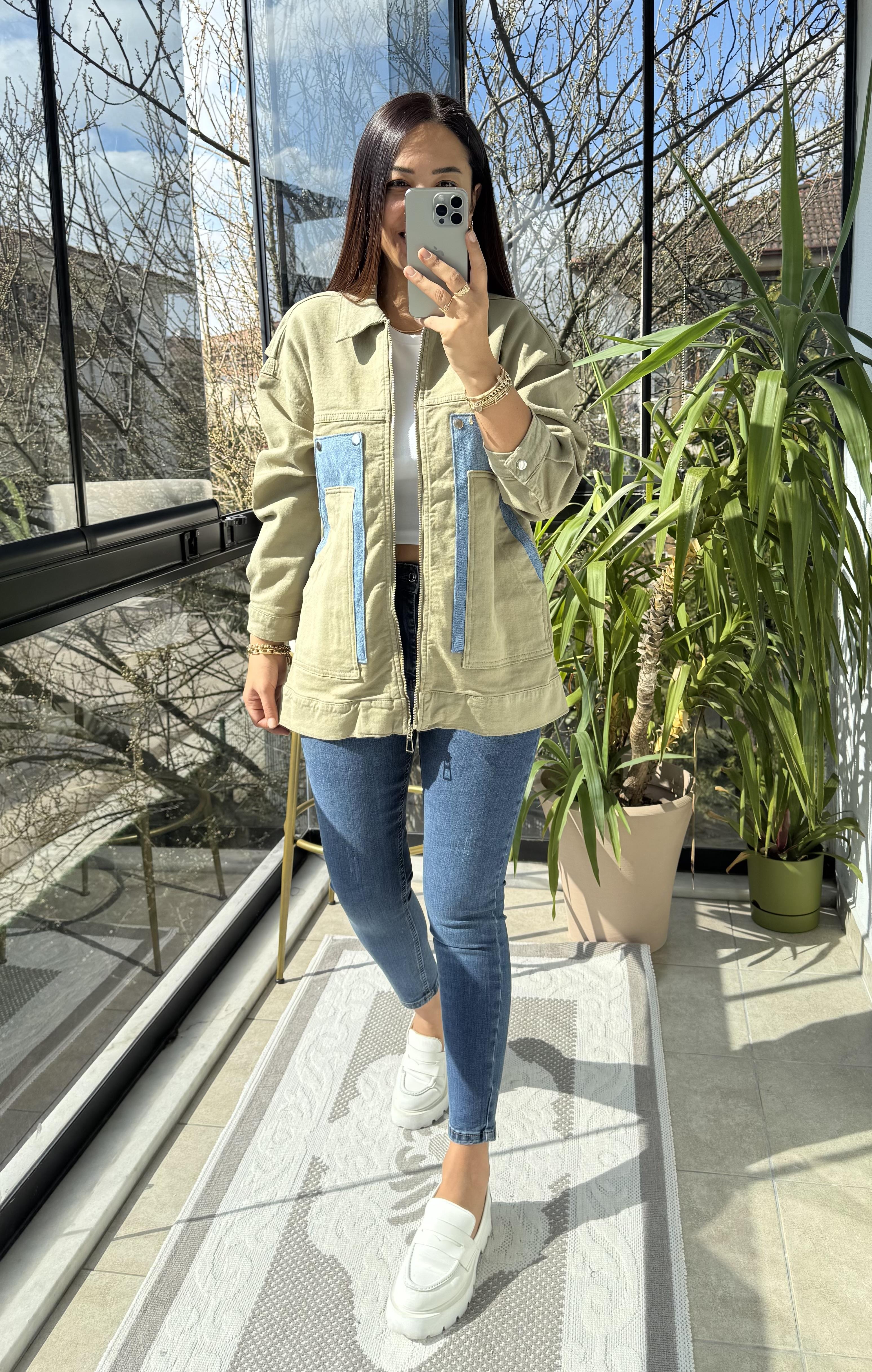 Oversize Vintage Ceket Yağmurluk Haki Yeşili