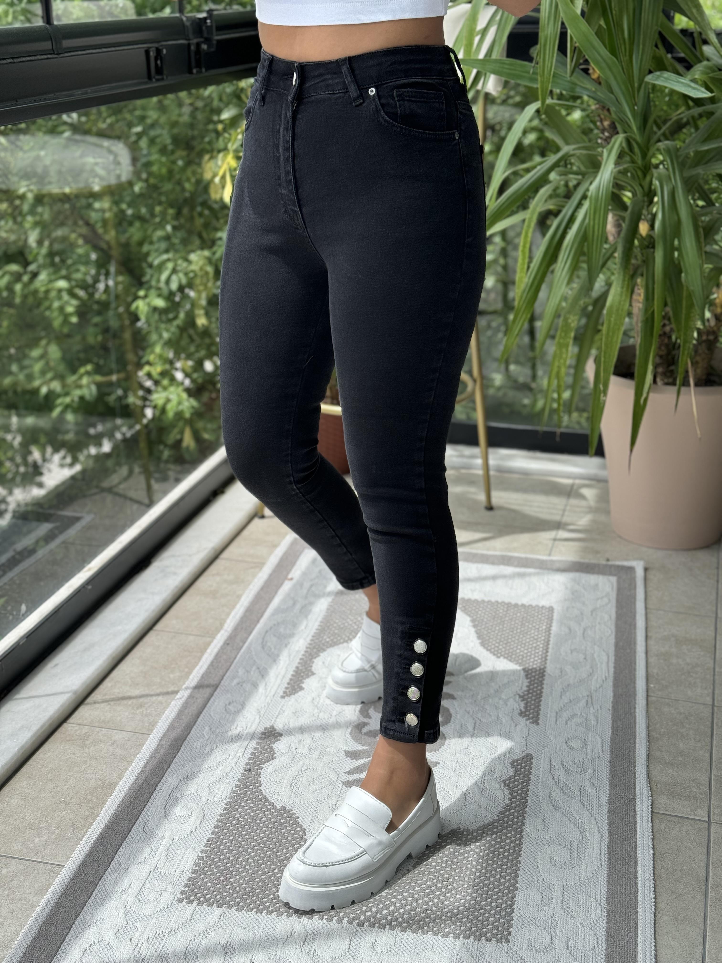 Paça Detay Skinny Jean Füme
