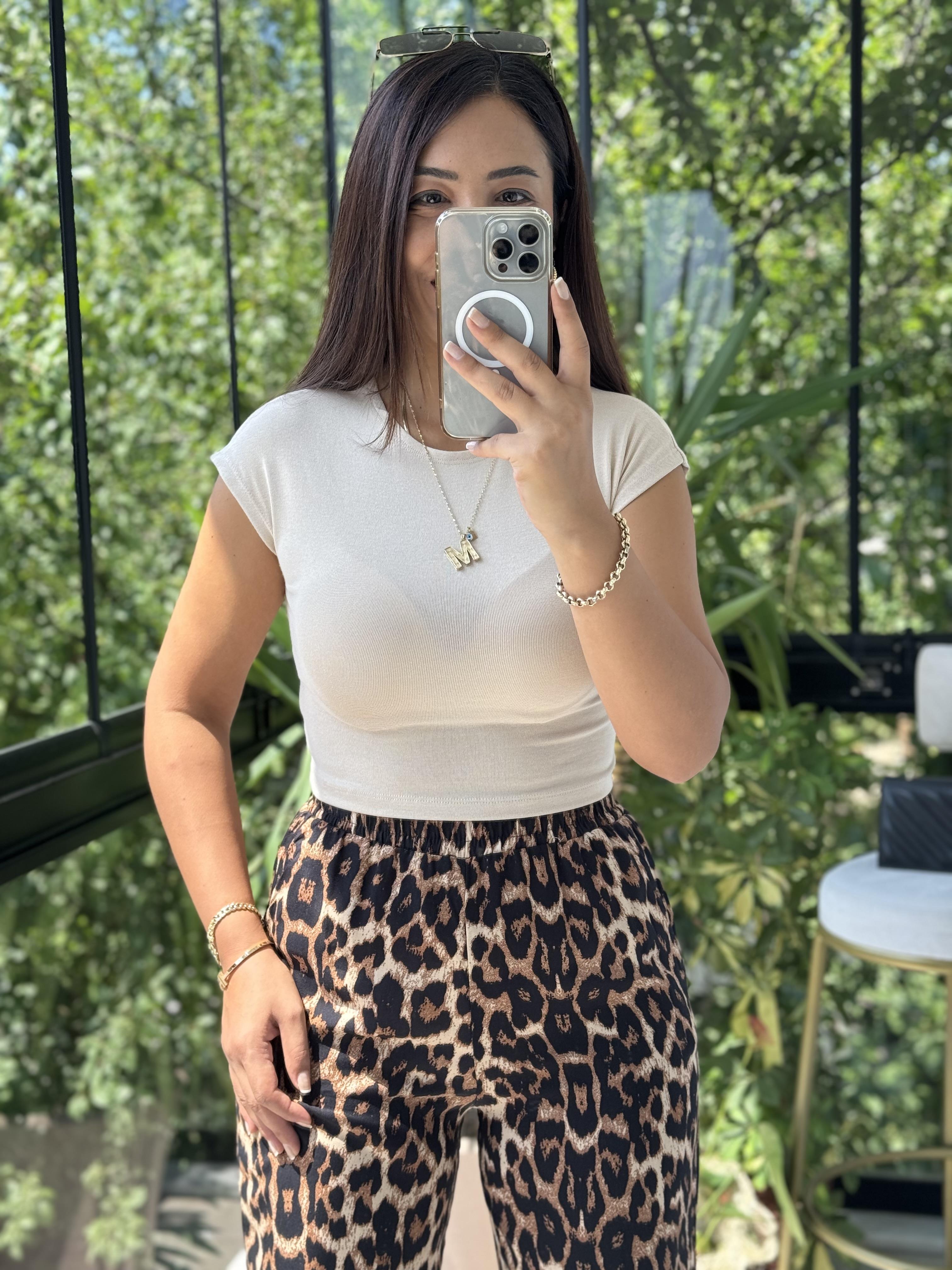 Pamuk Ve Modal Karışımı Crop Tişört Bej