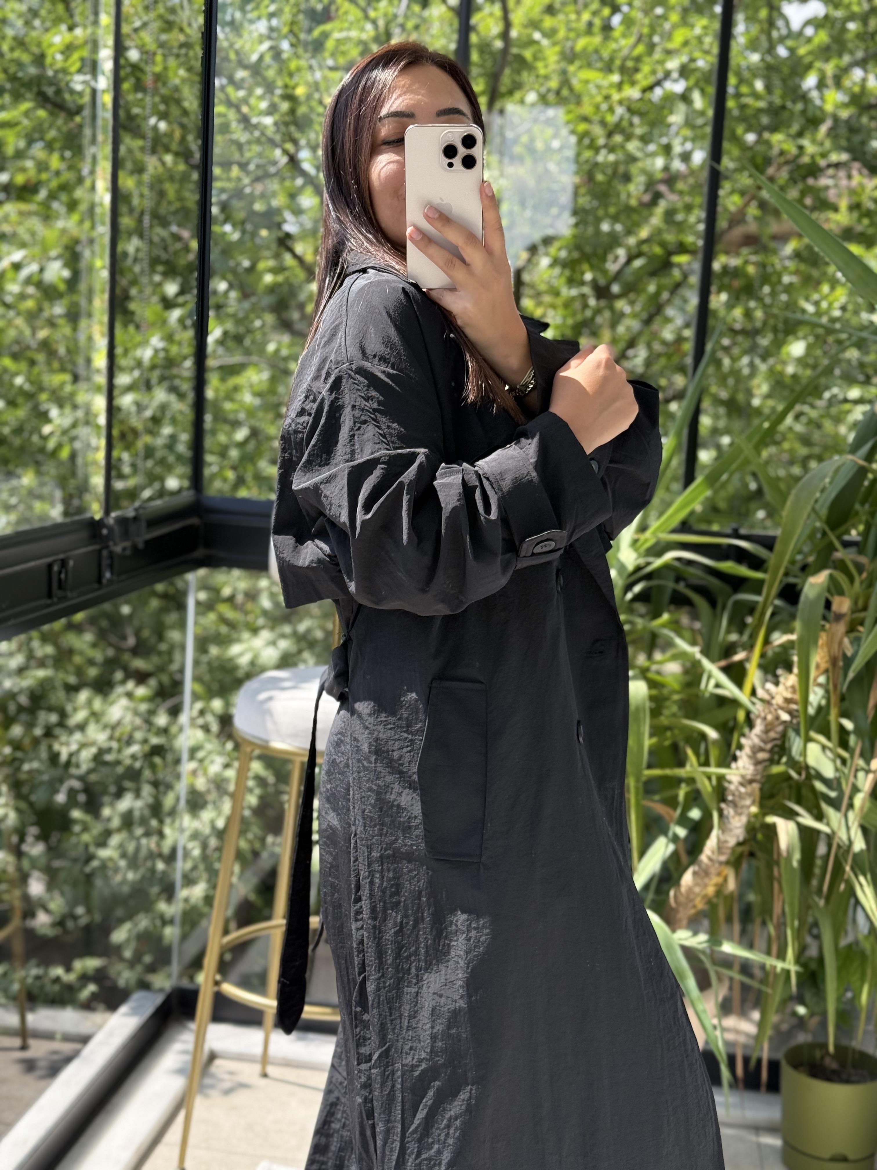 Paraşüt Kumaş Oversize Trenç Siyah