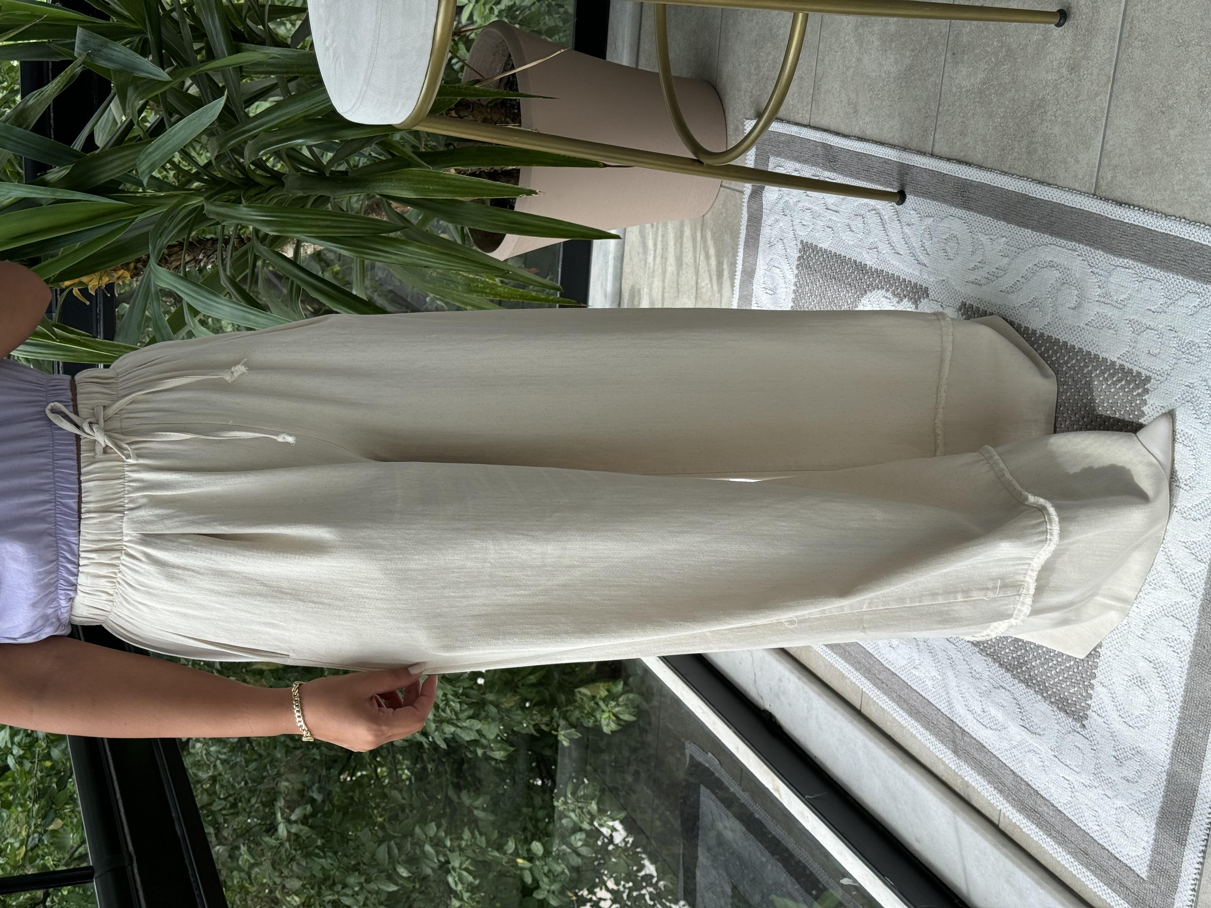 Gabardin Bol Paça Pantolon Taş