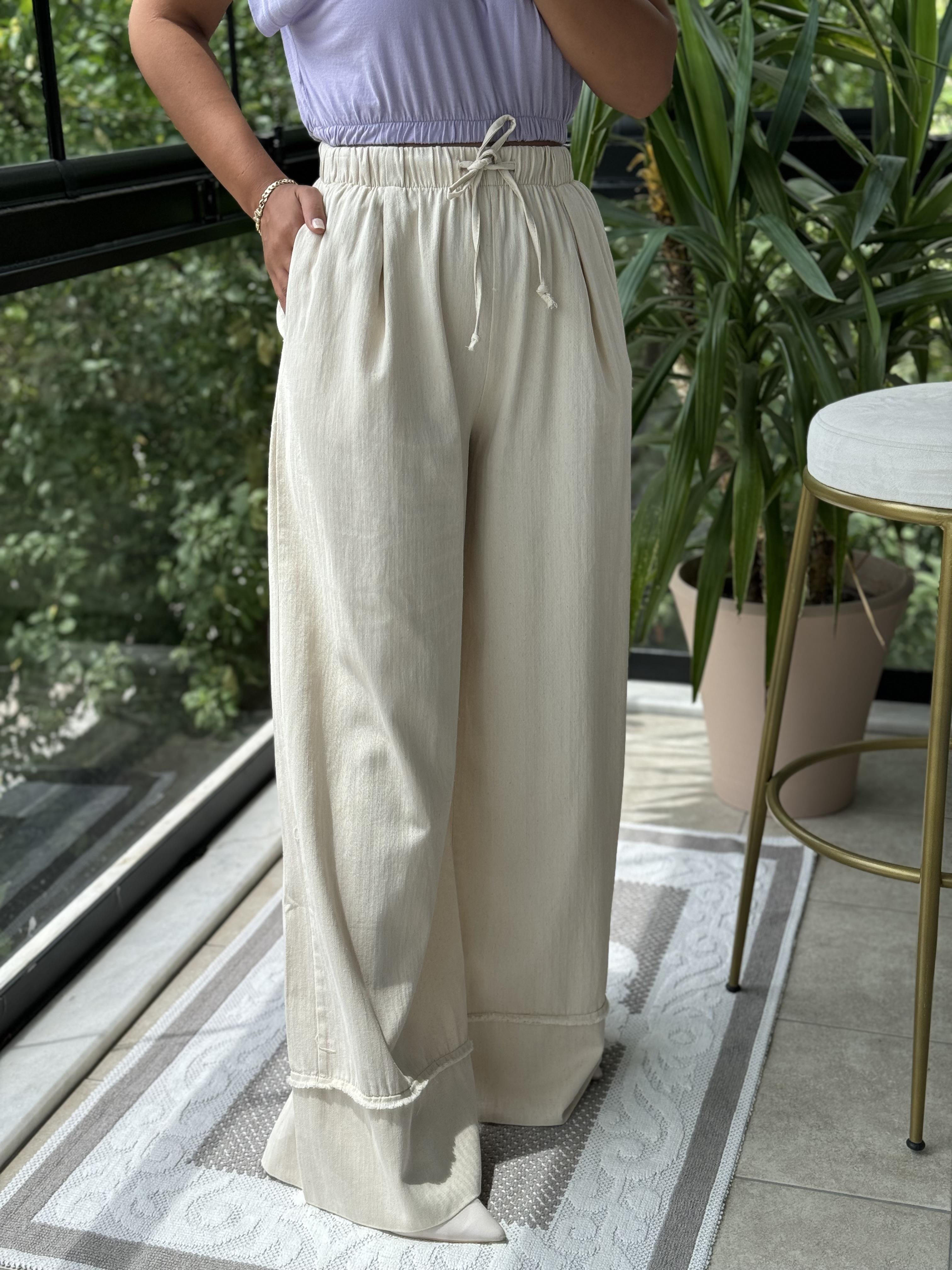 Gabardin Bol Paça Pantolon Taş