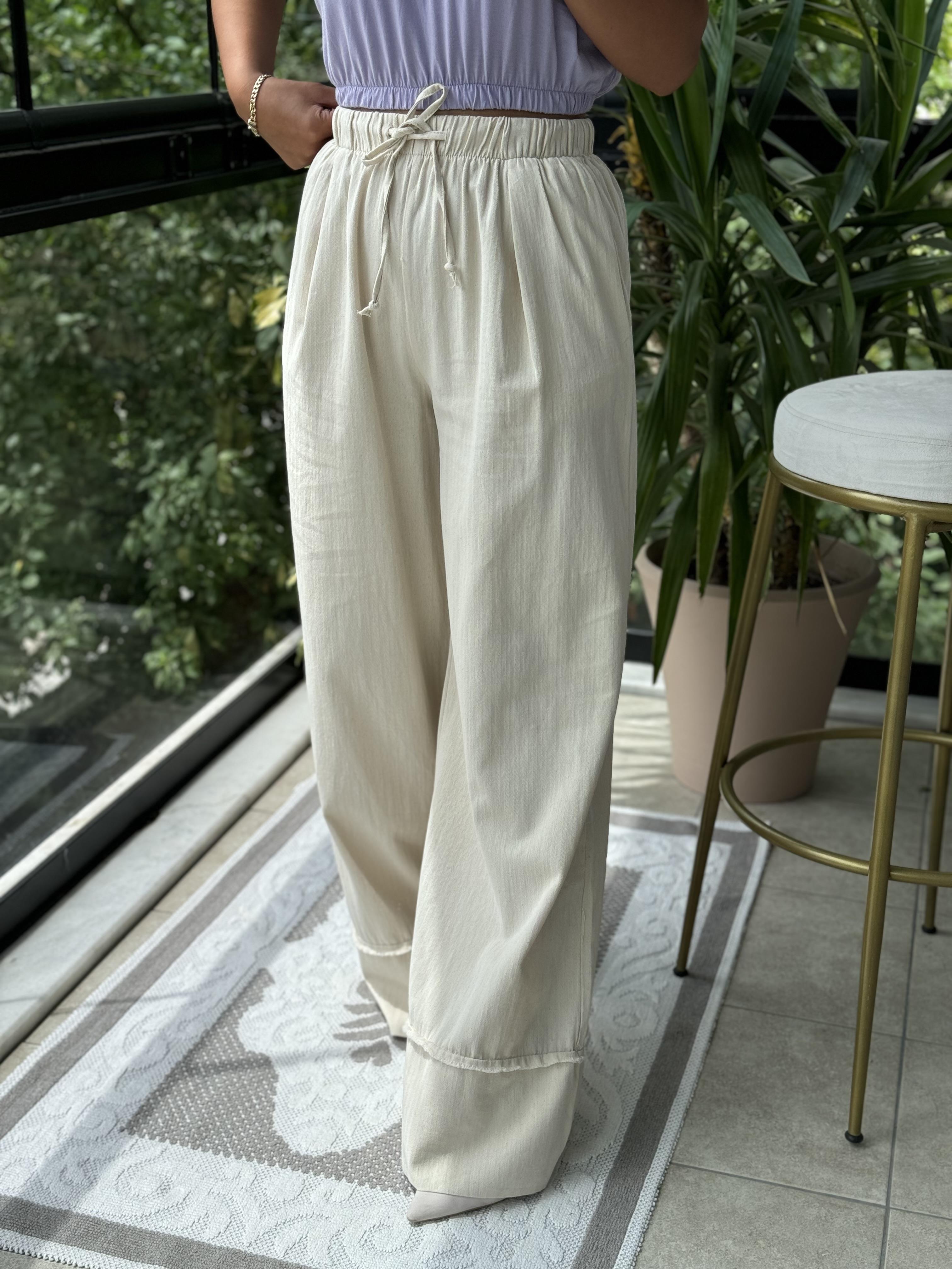 Gabardin Bol Paça Pantolon Taş