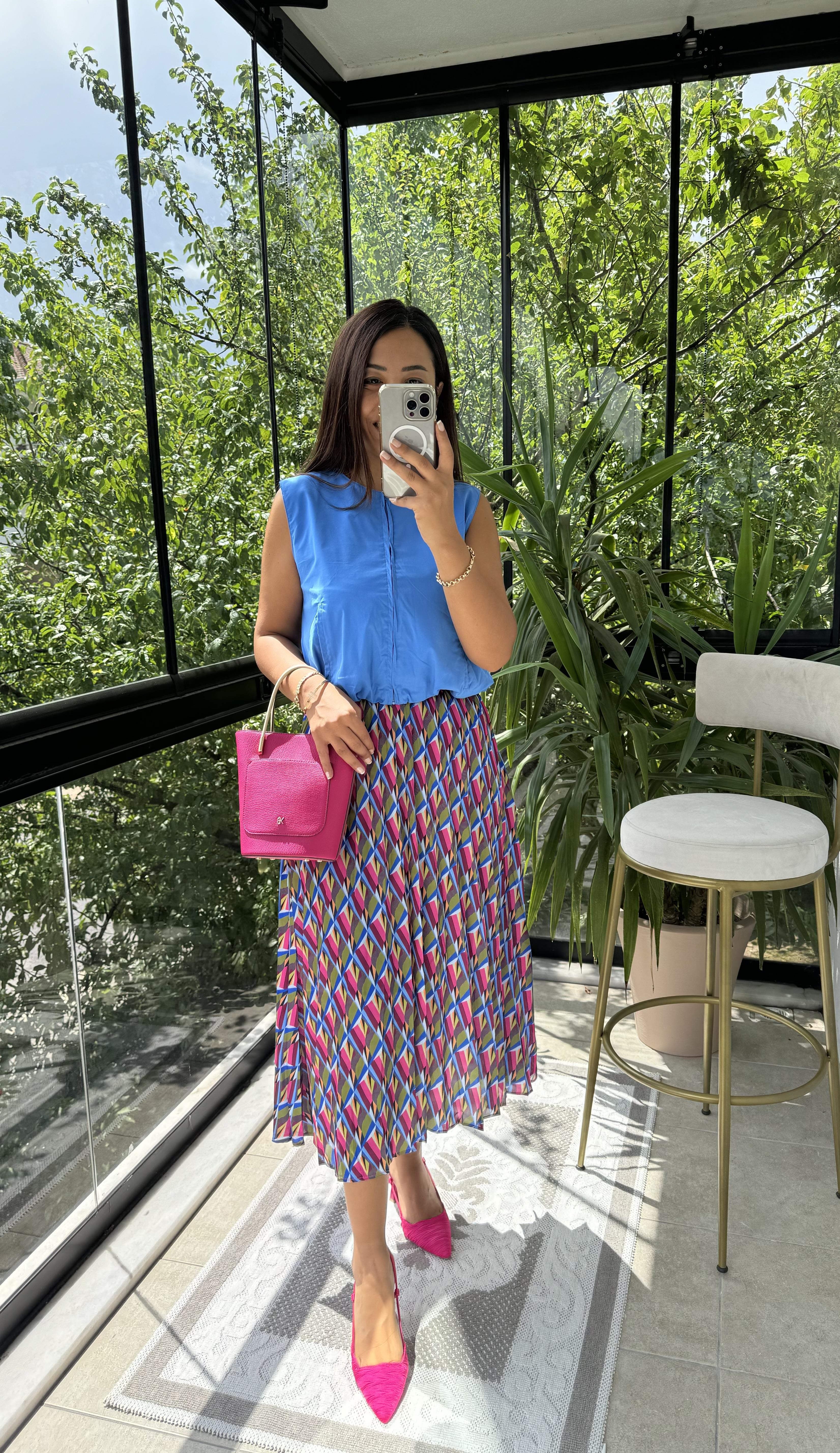 Pileli Desenli Etek Pembe