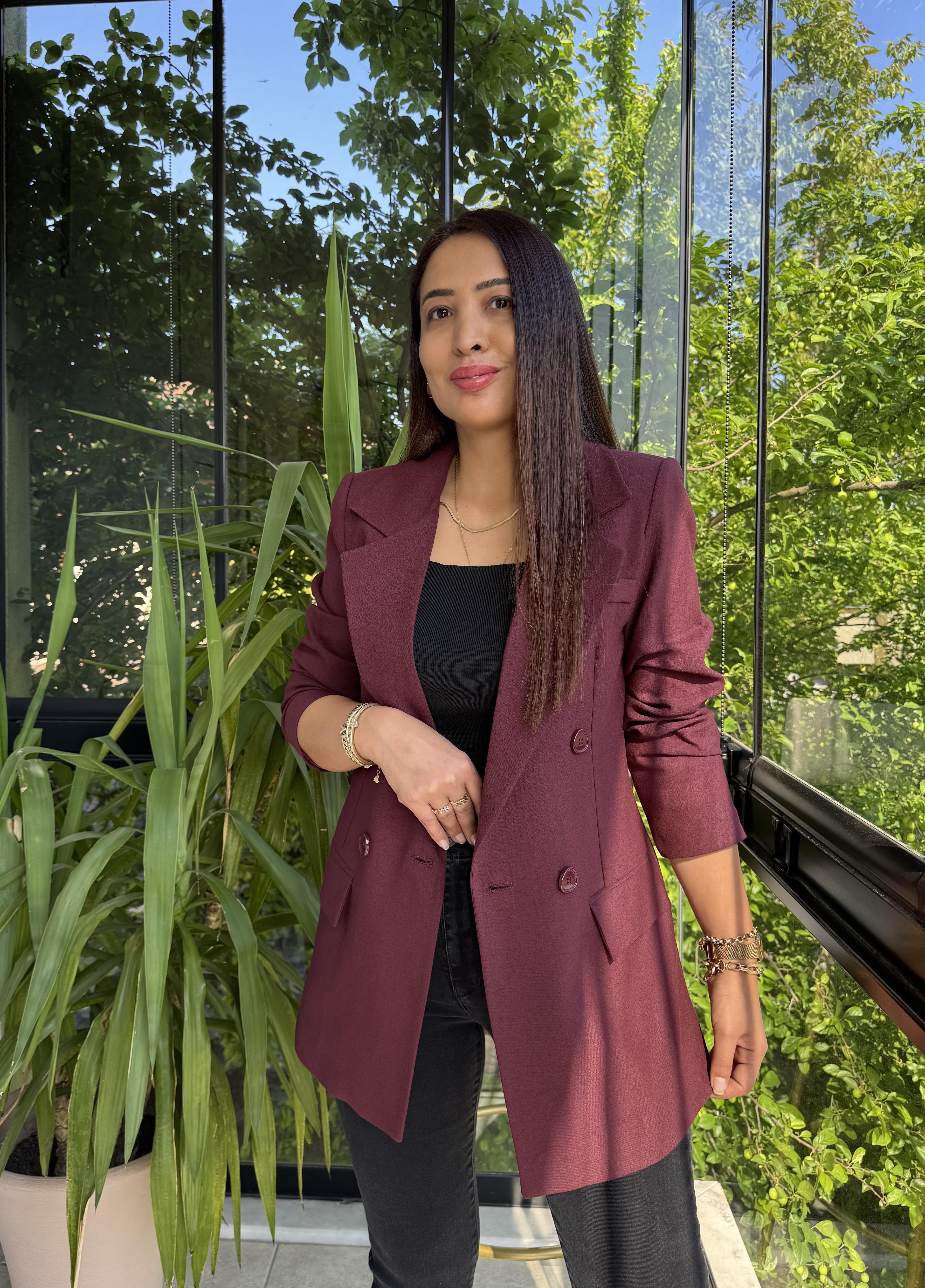 Poliviskon Kumaş Slimfit Blazer Ceket  Mürdüm