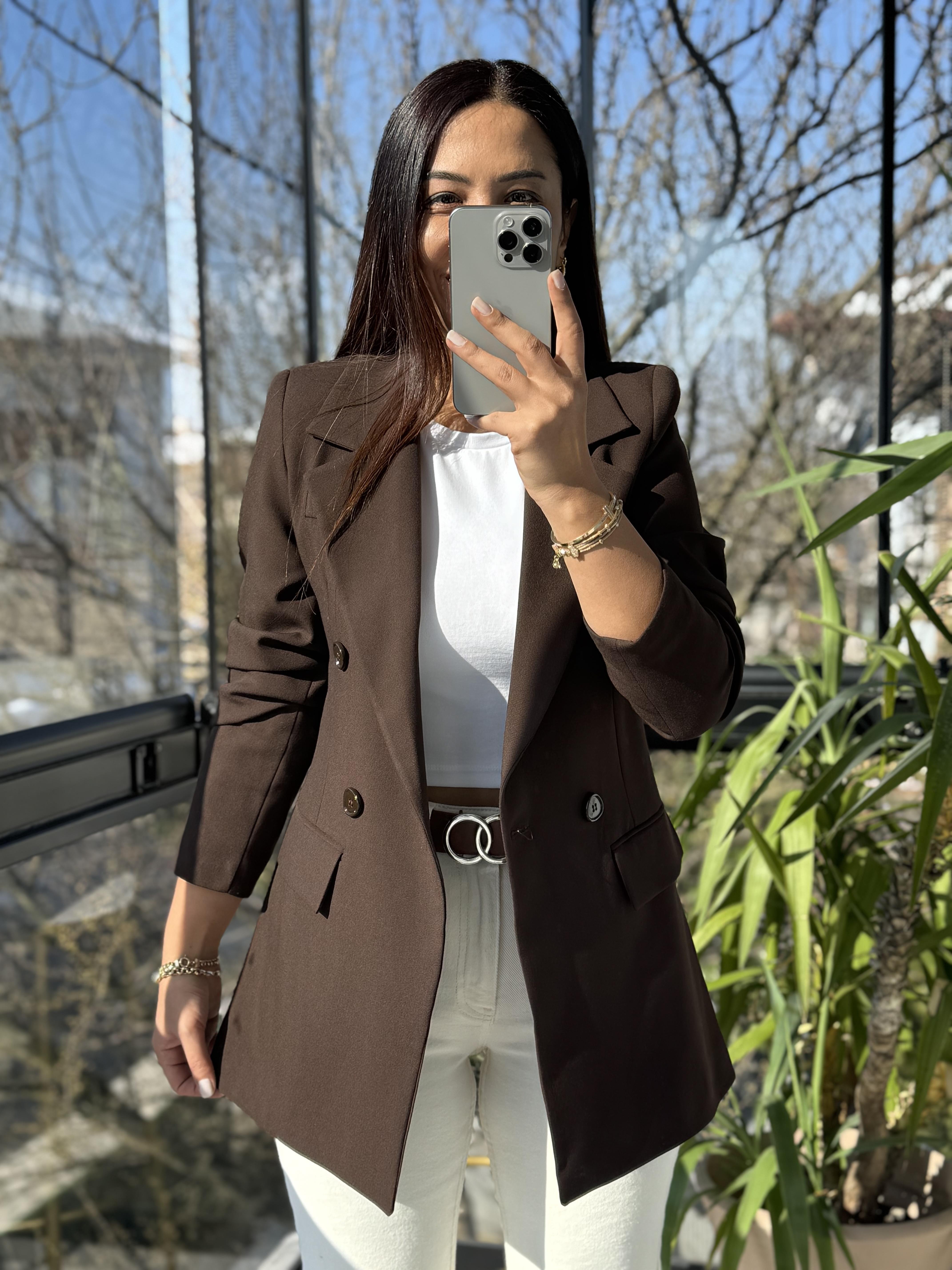 Poliviskon Kumaş Slimfit Blazer Ceket Kahve