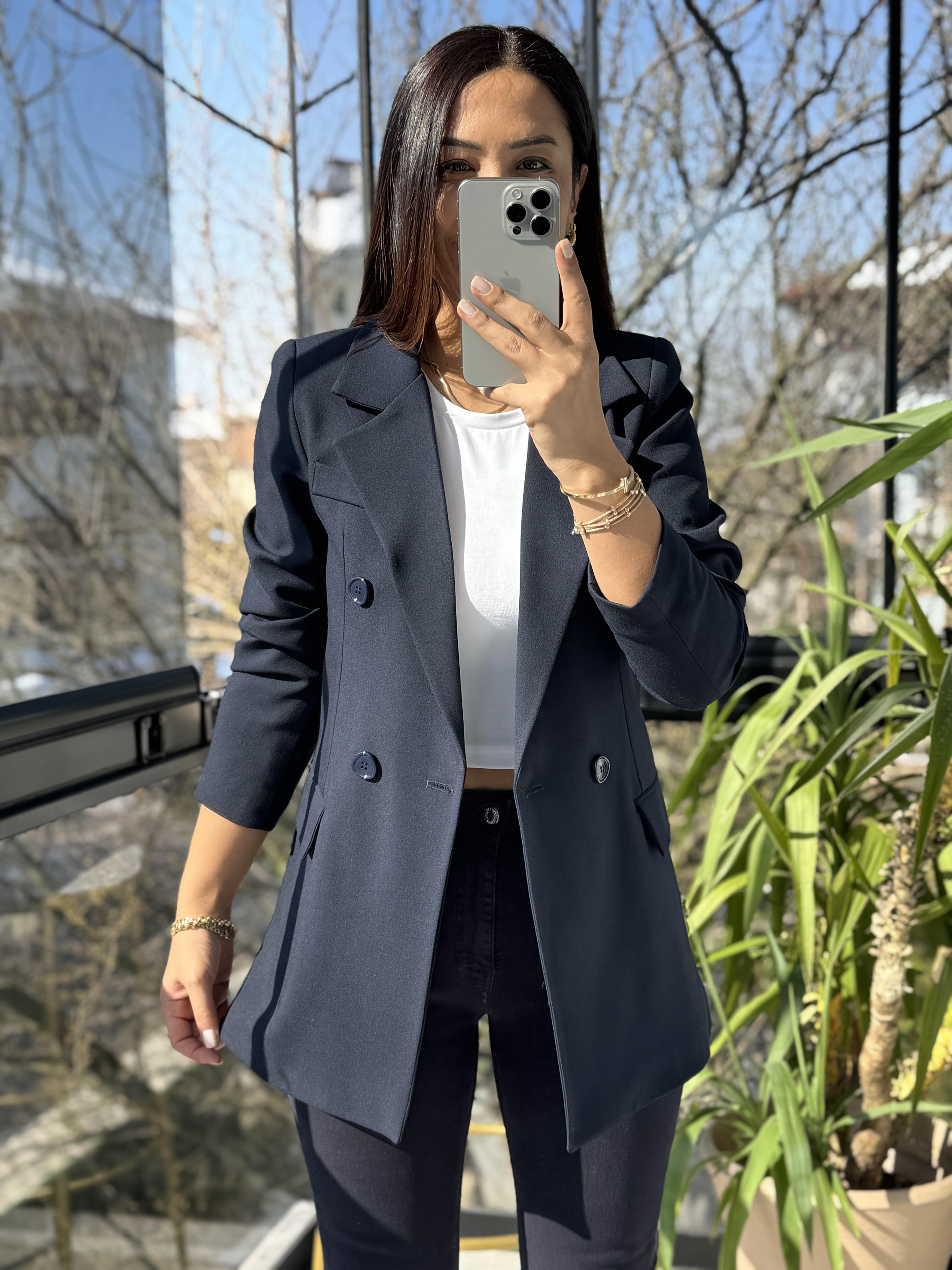 Poliviskon Kumaş Slimfit Blazer Ceket Lacivert