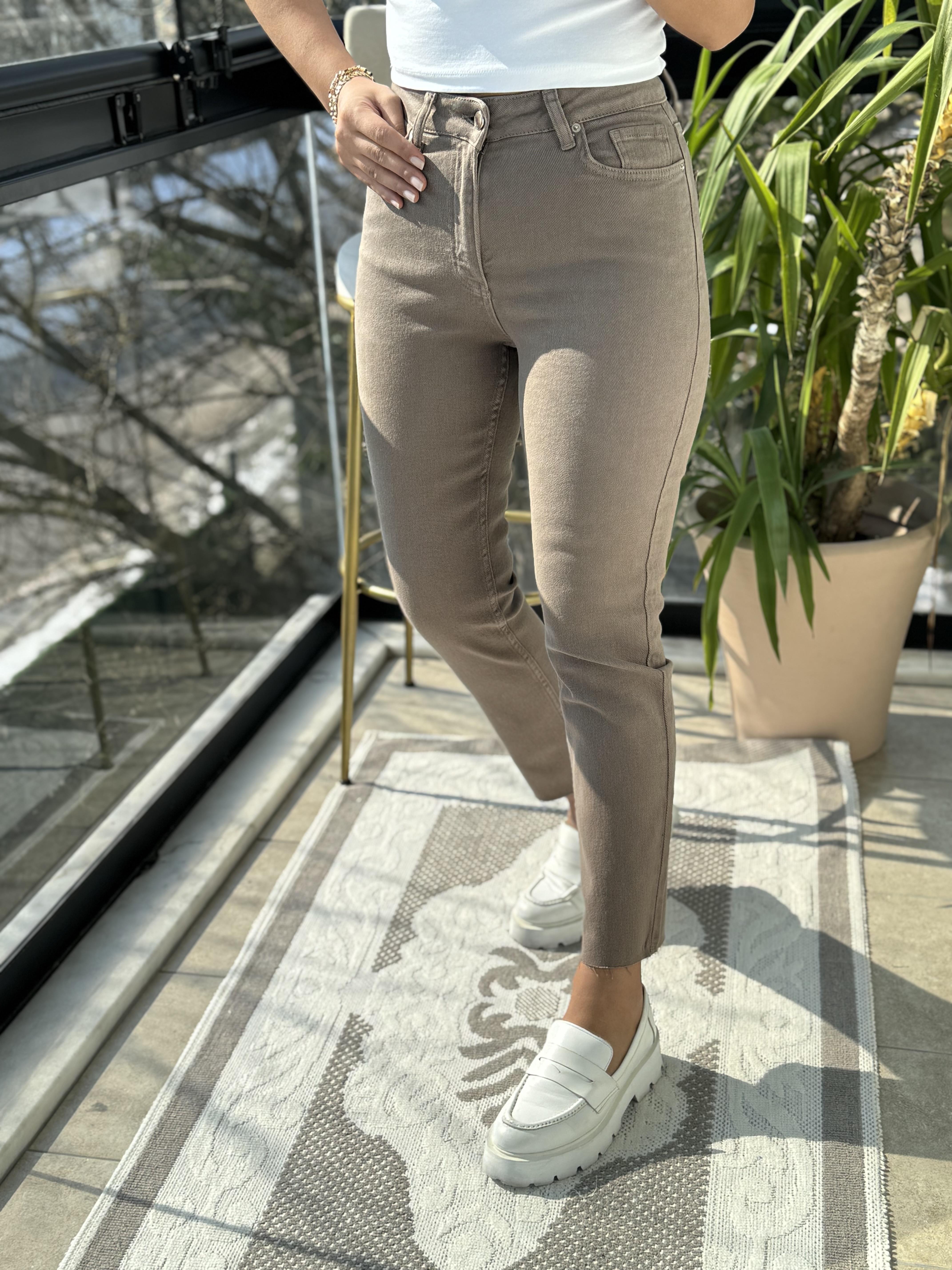 Premium Kalite Kesik Paça Jean Vizon (Toprak)