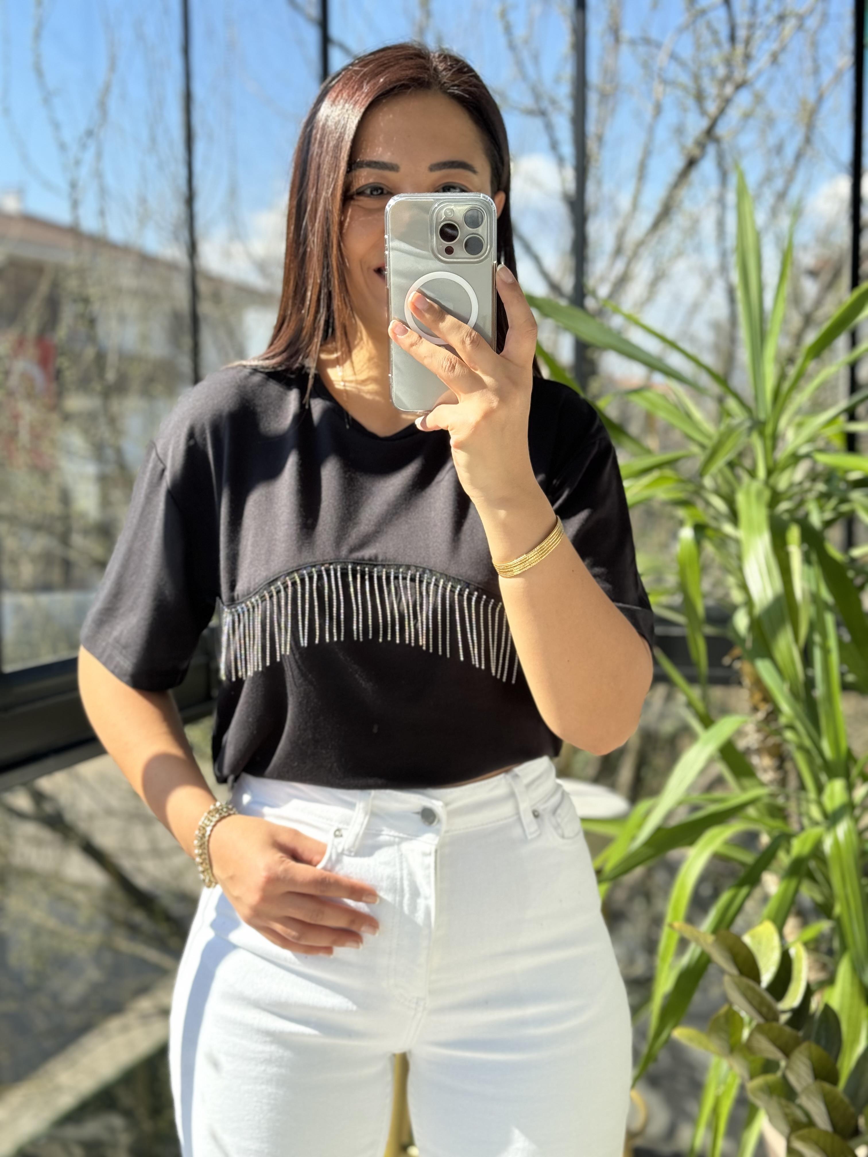 Zincirli Tişört Siyah