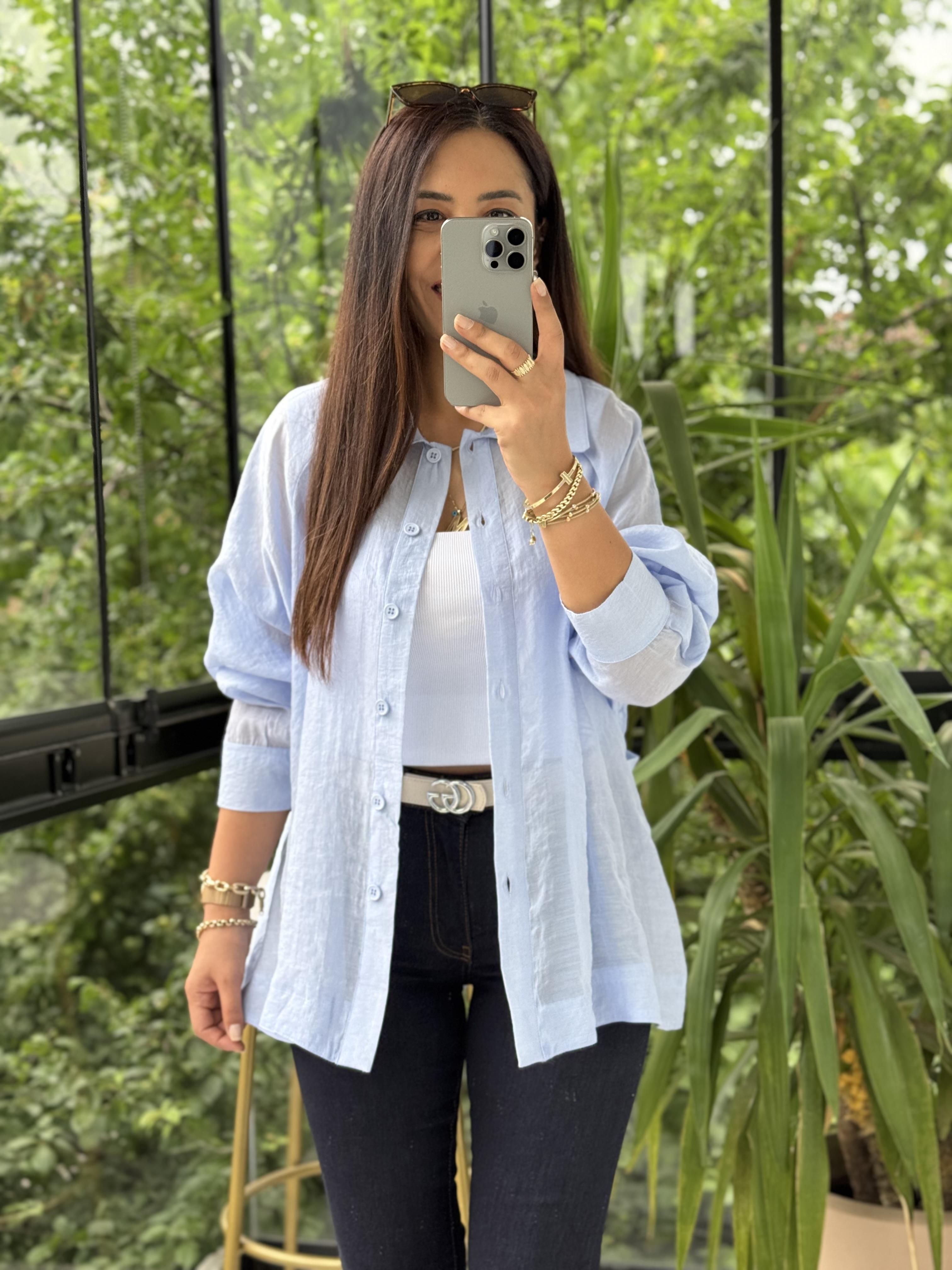 Reğlan Kol Salaş Gömlek Bebe Mavi