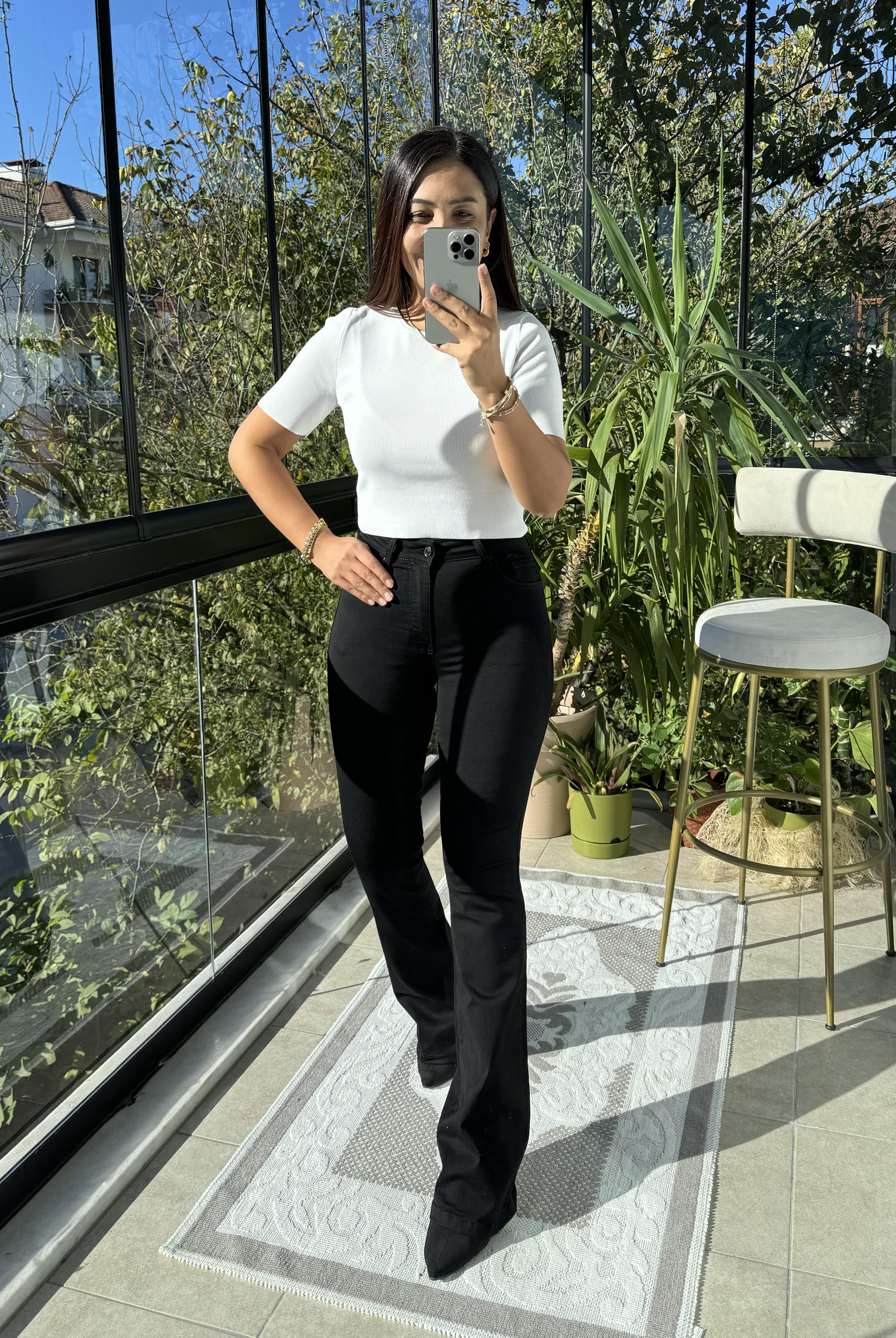 İspanyol Paça Jean Siyah