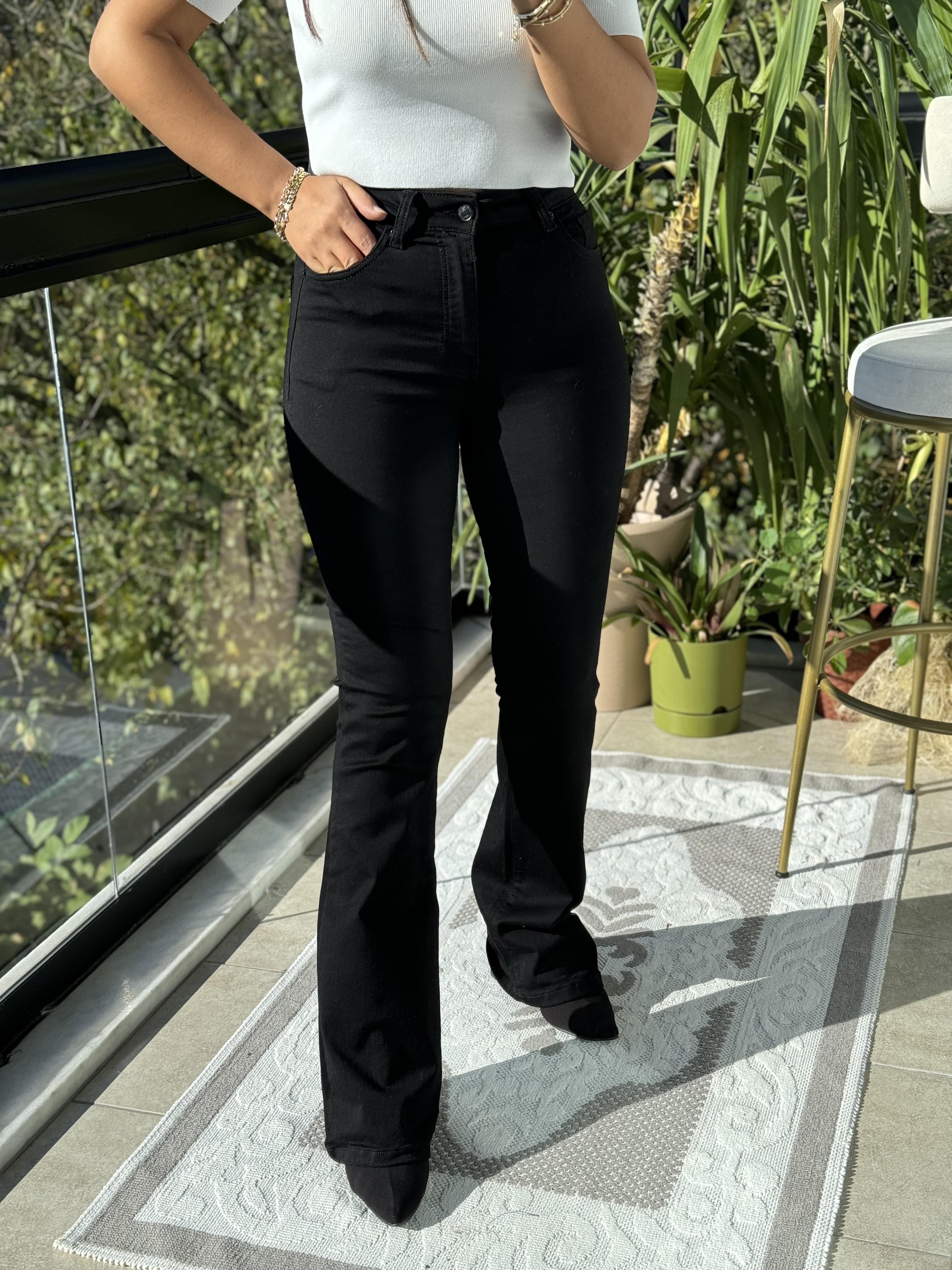 İspanyol Paça Jean Siyah