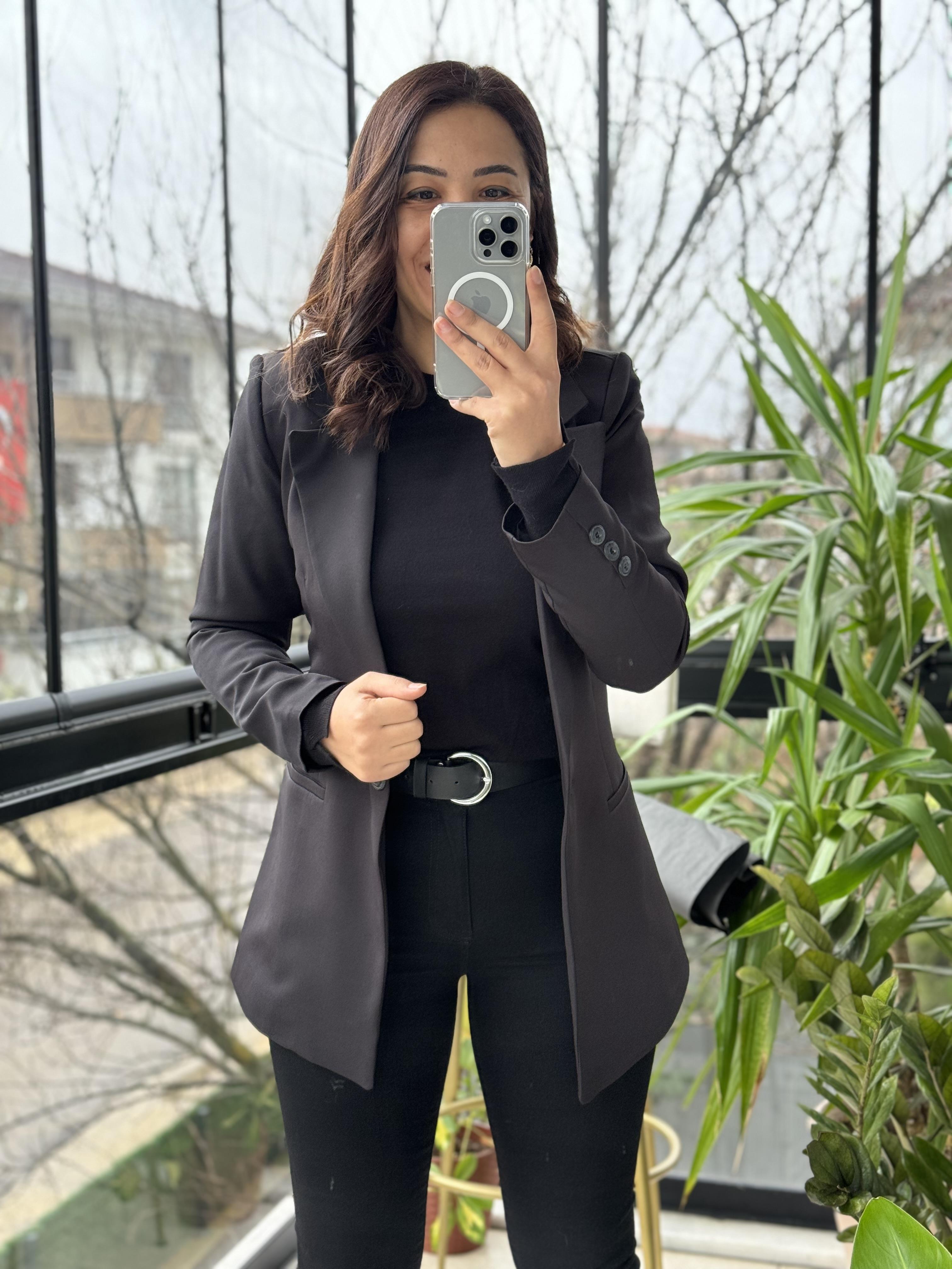 Siyah Tek Düğme Slimfit Blazer Ceket