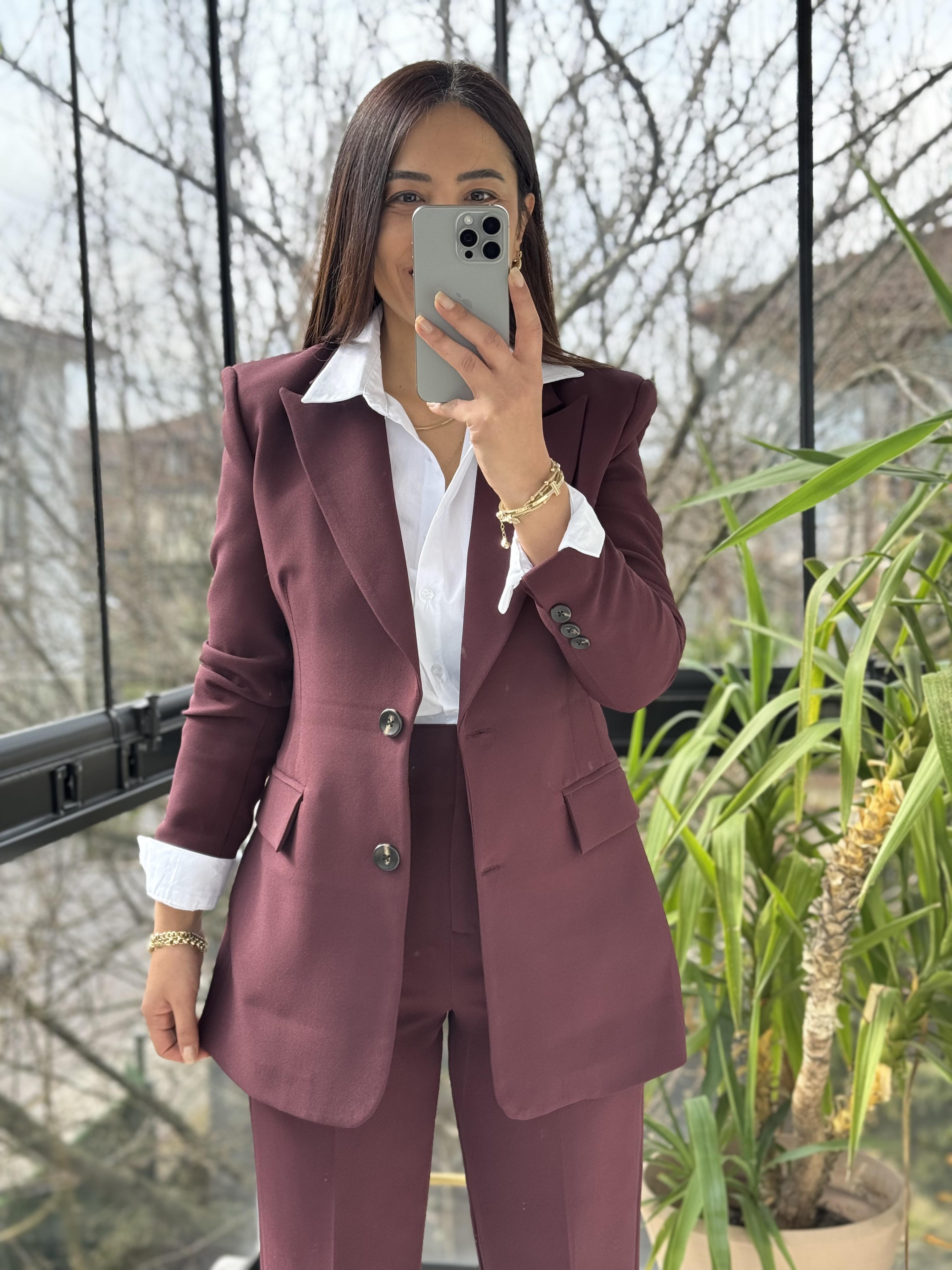 Slimfit İki düğme Blazer Ceket Mürdüm