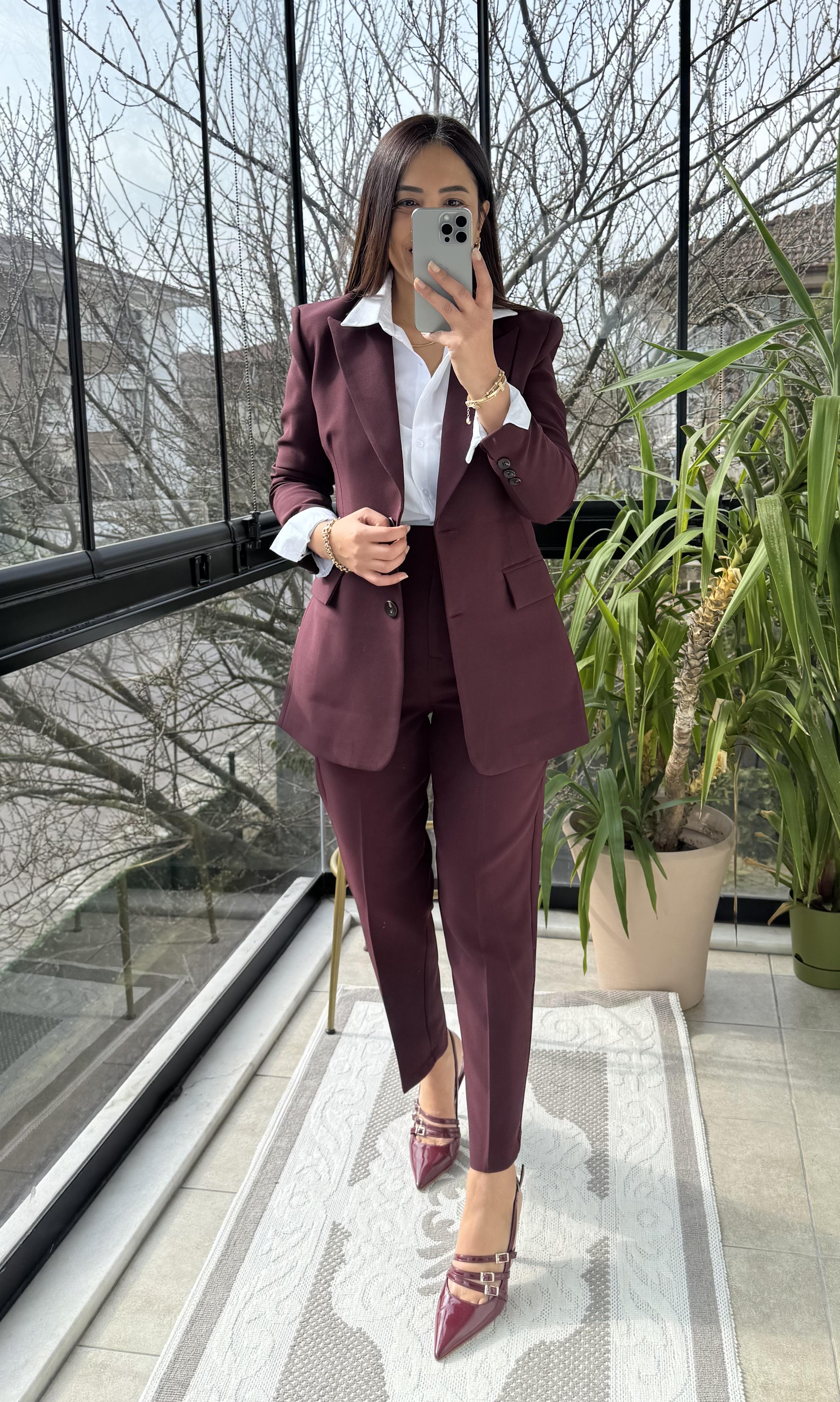 Slimfit İki düğme Blazer Ceket Mürdüm