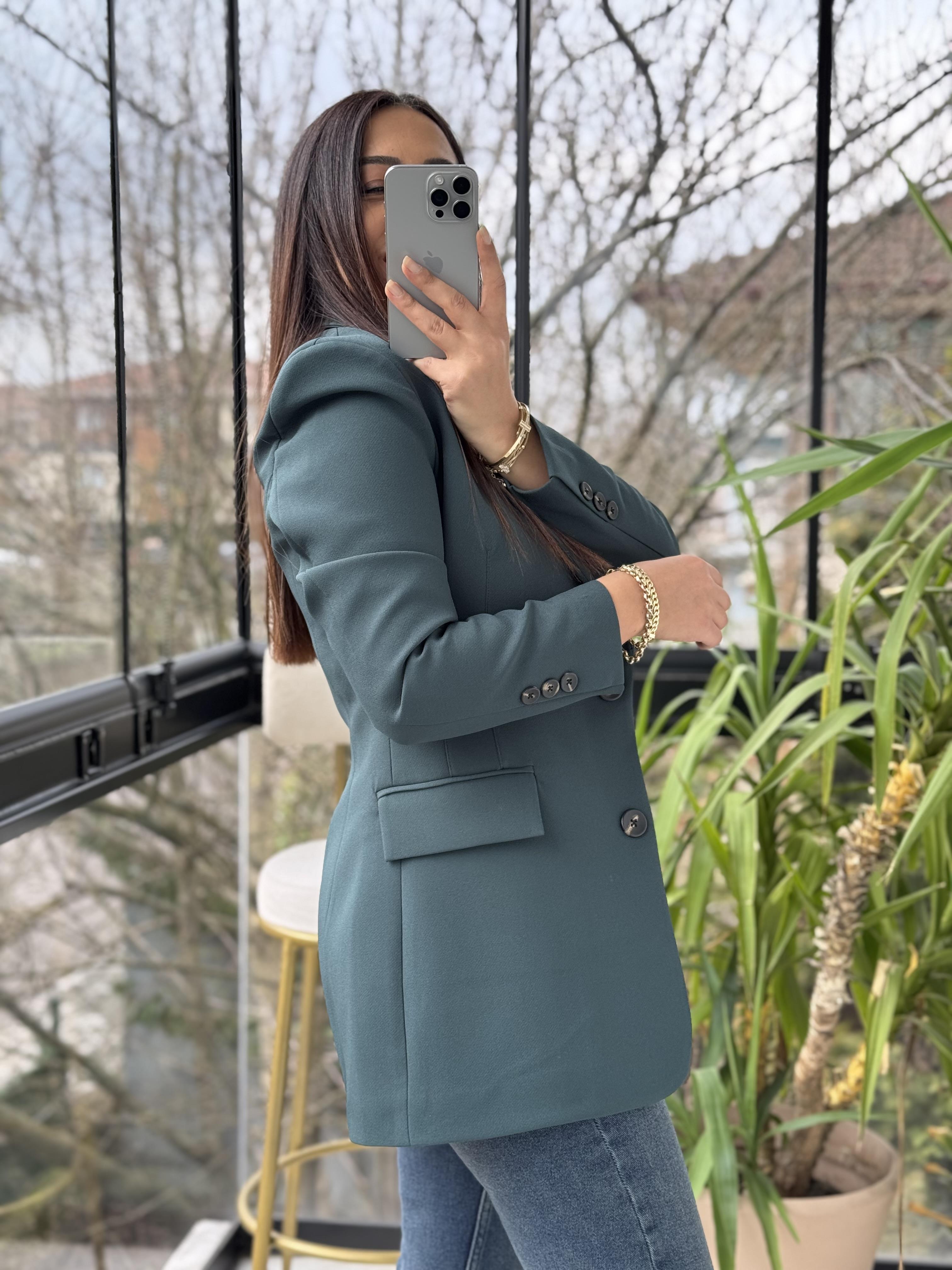 Slimfit İki düğme Blazer Ceket Zümrüt