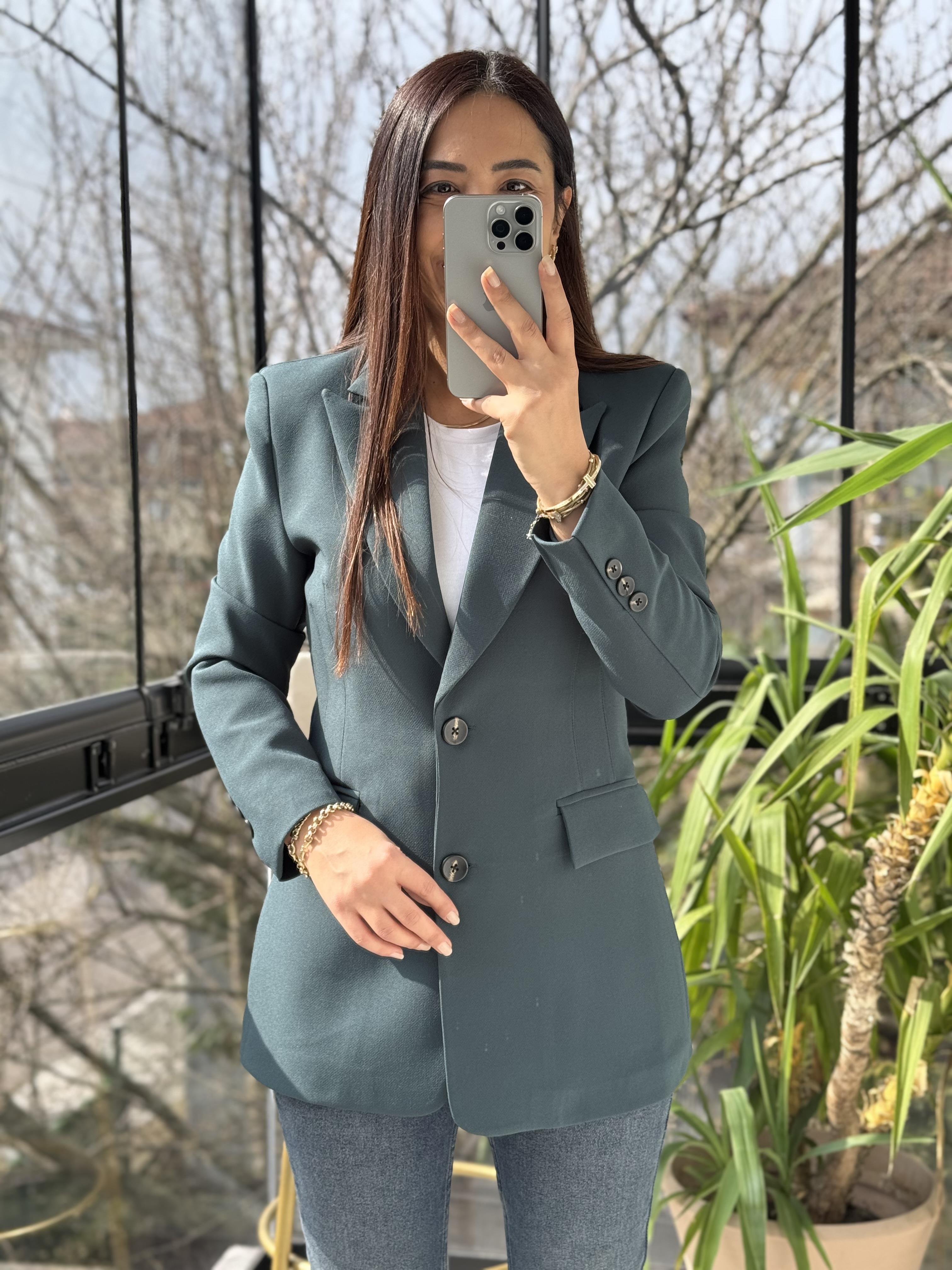 Slimfit İki düğme Blazer Ceket Zümrüt