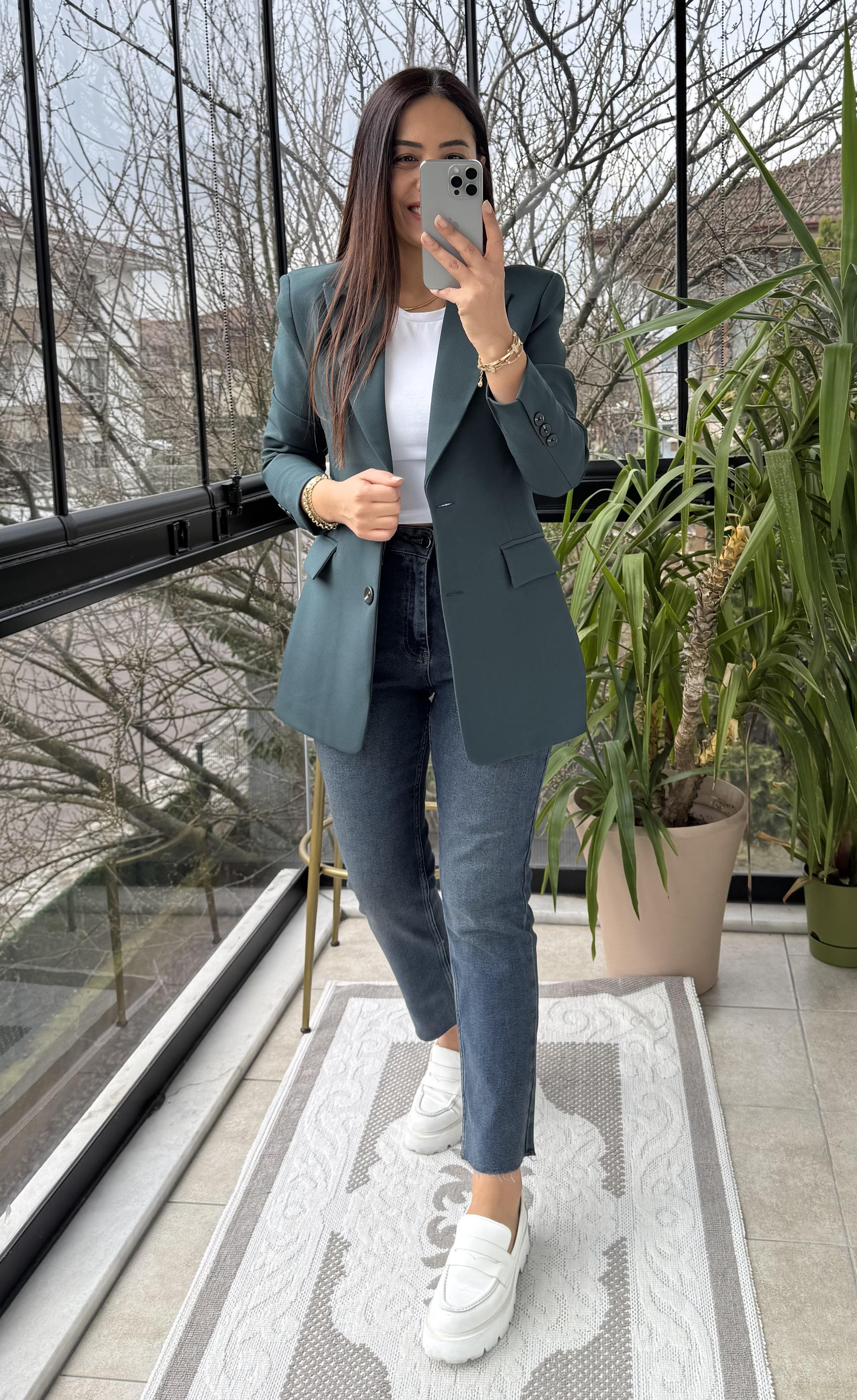 Slimfit İki düğme Blazer Ceket Zümrüt