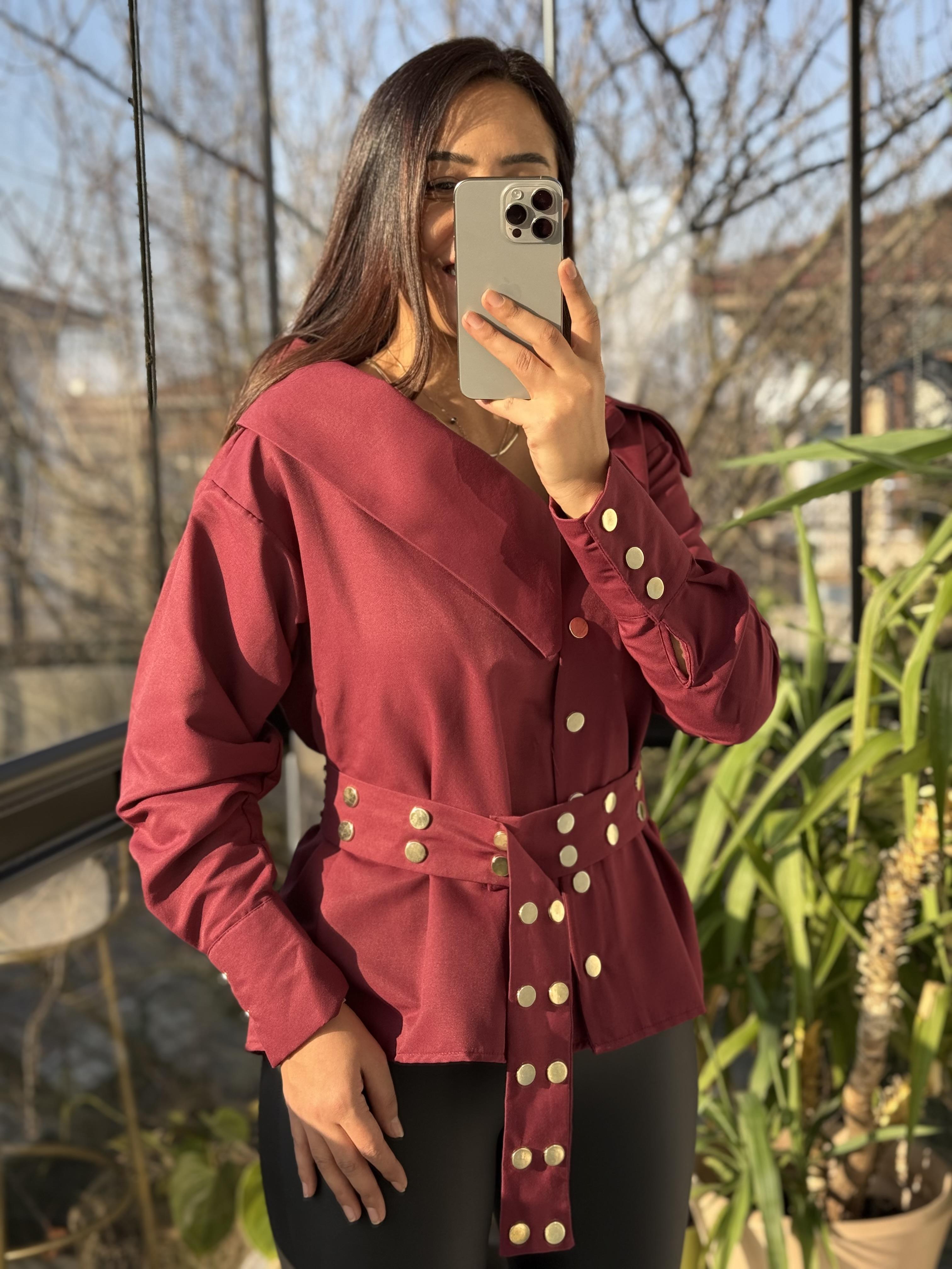 Tasarım Yaka Detaylı Gömlek Bordo