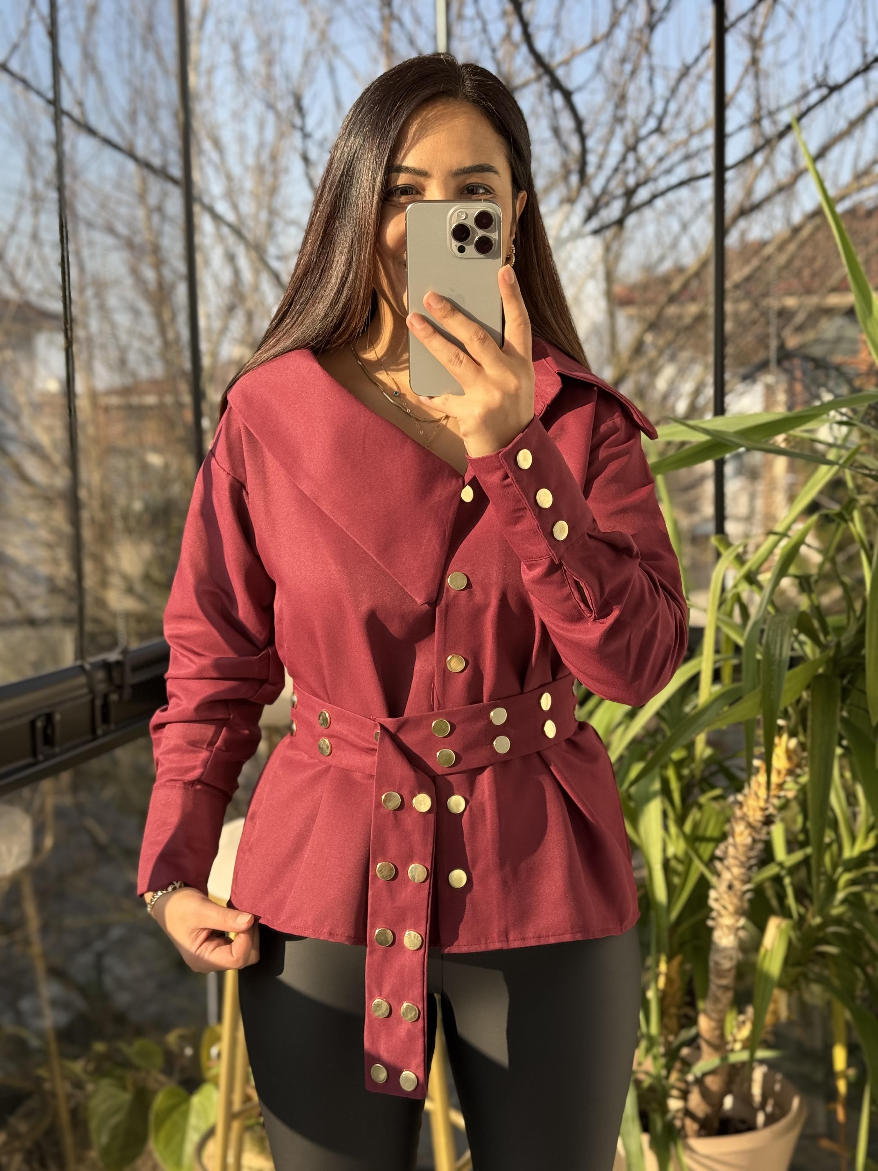 Tasarım Yaka Detaylı Gömlek Bordo