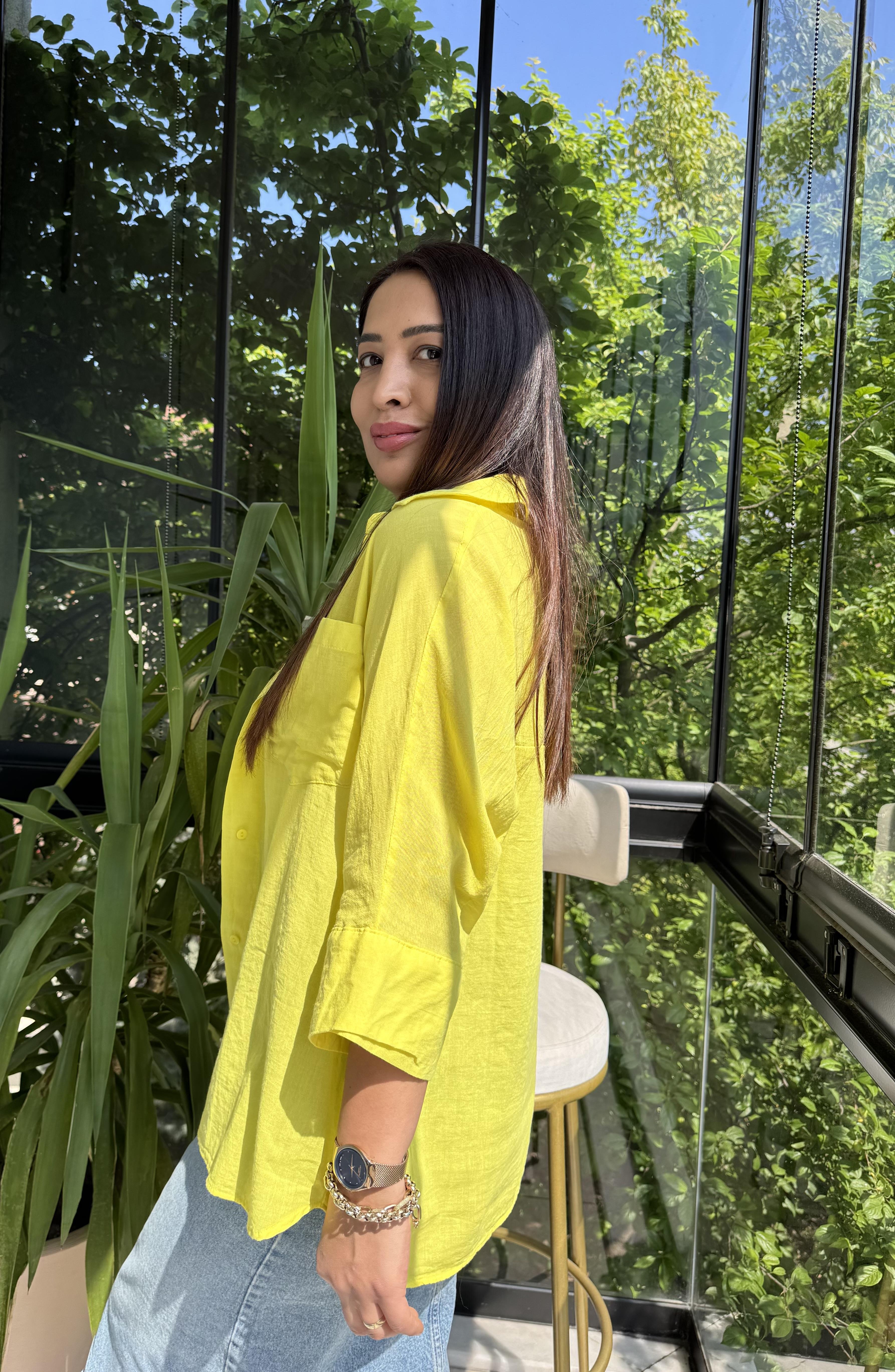Tek Cep Natural Gömlek Sarı