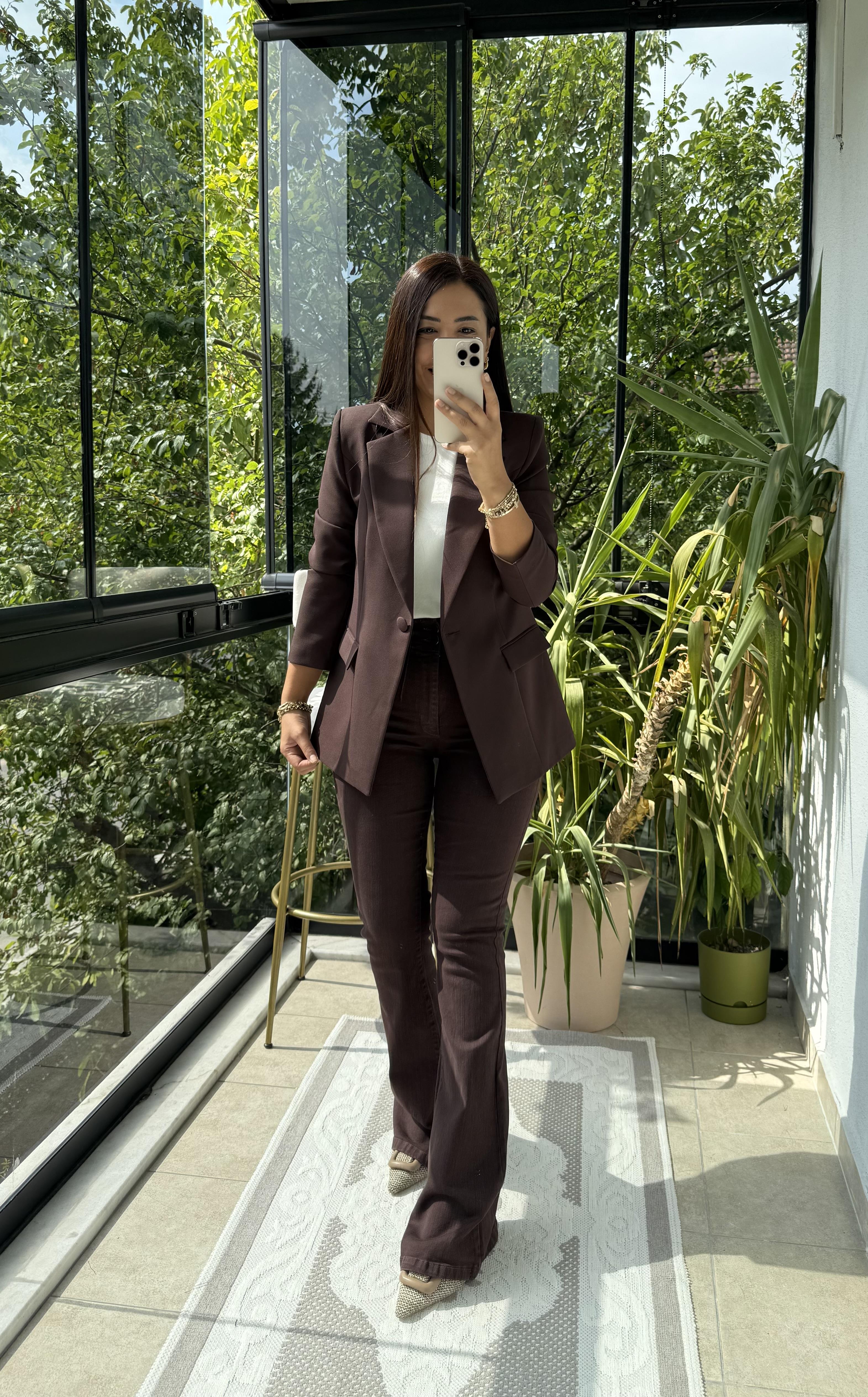 Tek Düğme Blazer Ceket Kahve