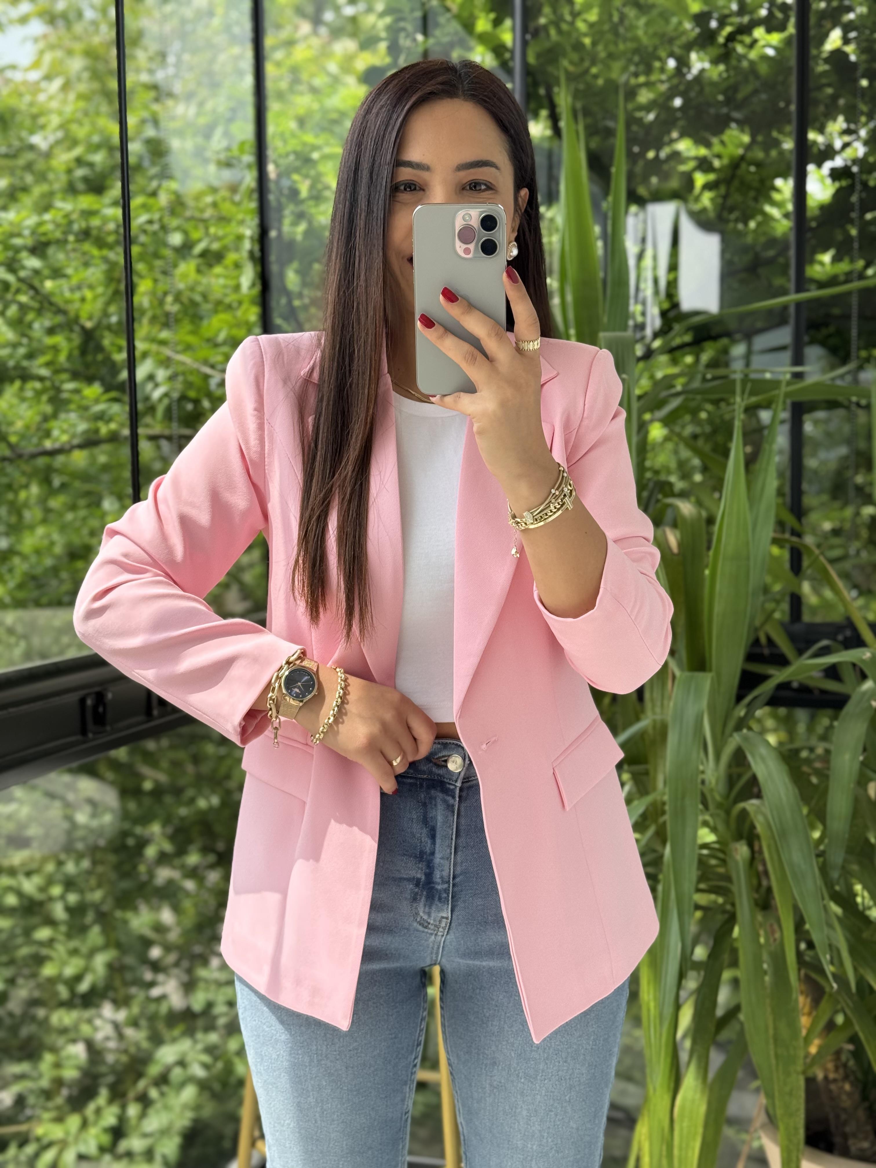 Tek Düğme Blazer Ceket Pembe