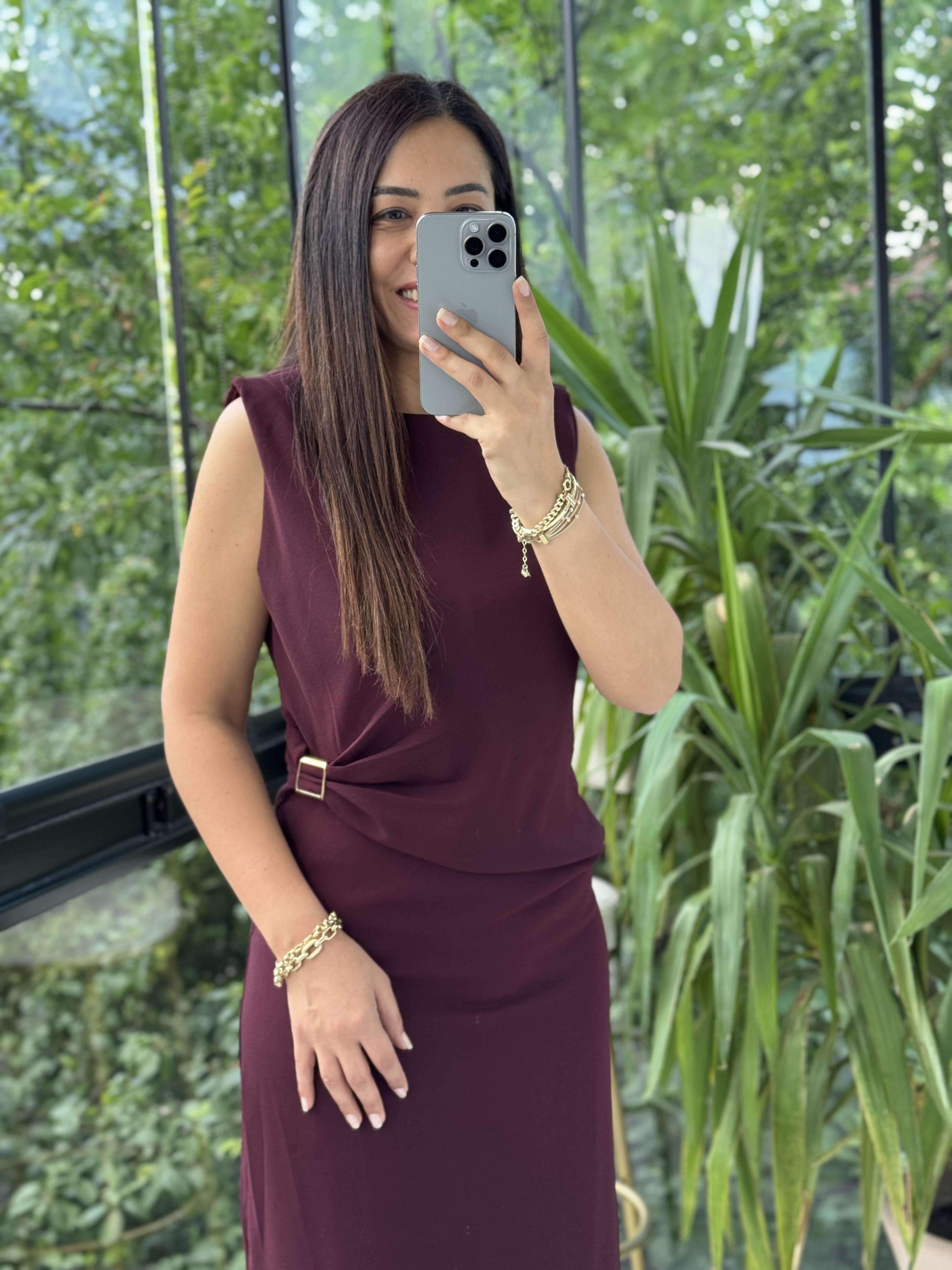 Tokalı Elbise Mürdüm