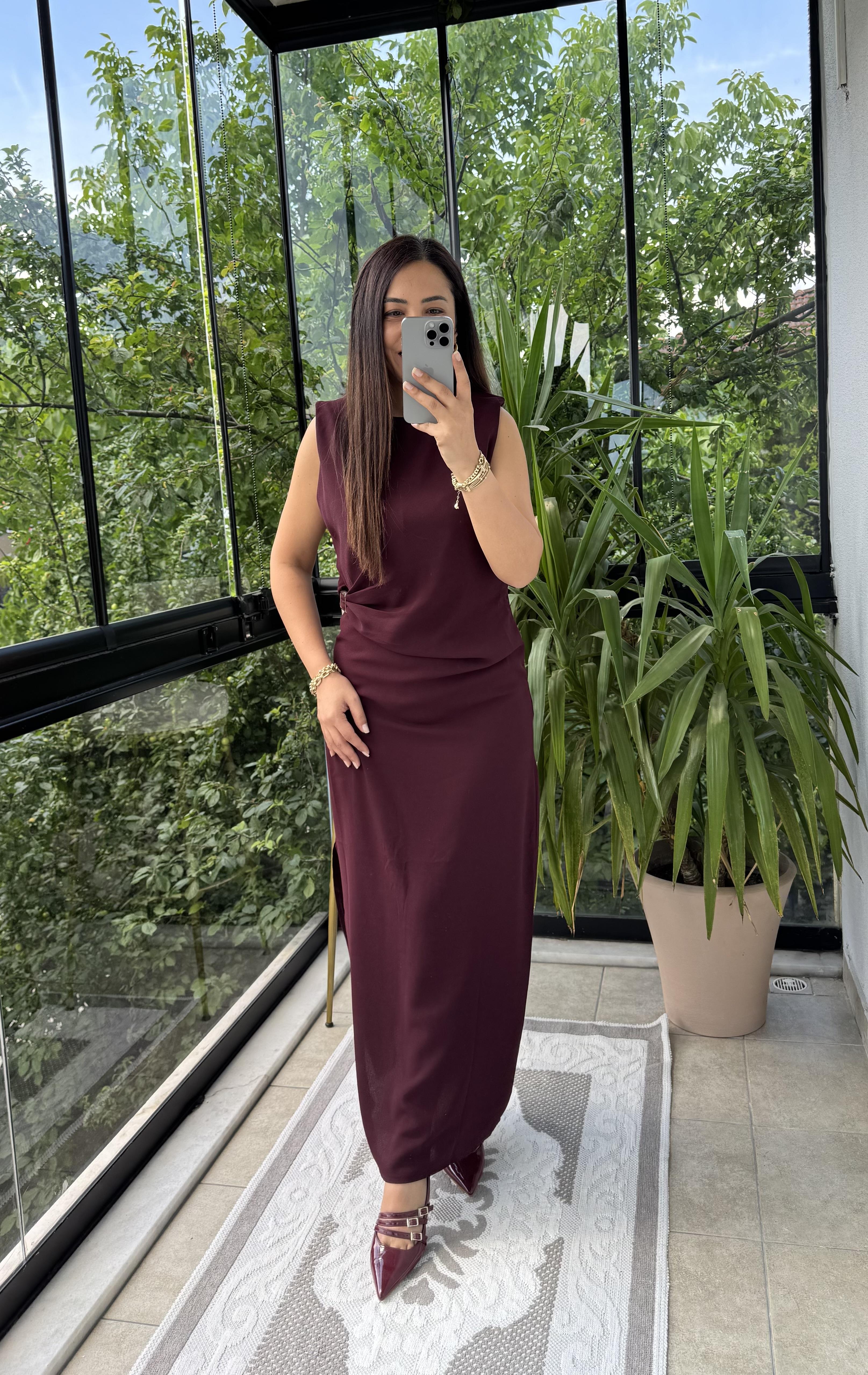 Tokalı Elbise Mürdüm