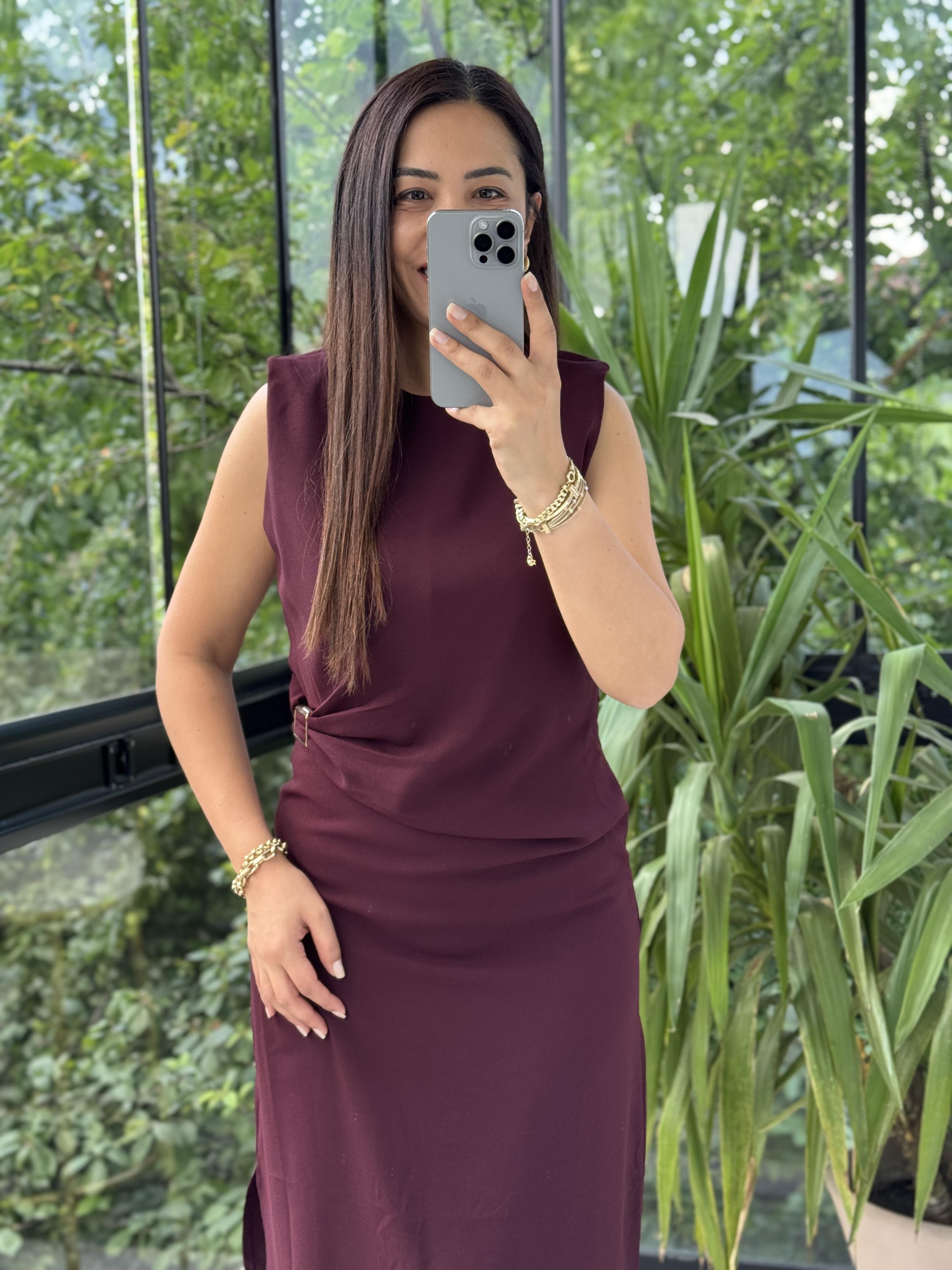 Tokalı Elbise Mürdüm